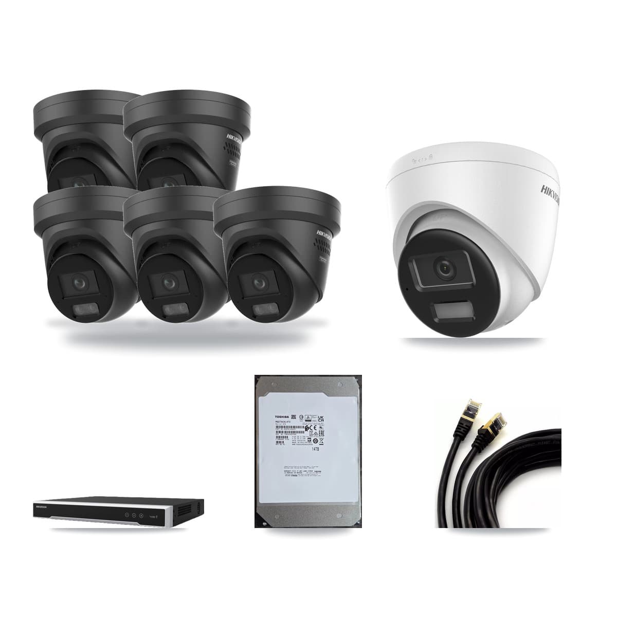 Hikvision 8-Channel 4K CCTV Kit — 1 DS-2CD1383G2 + 5 DS-2CD2387G3 Turret Cameras + 14TB Recording - Image 1