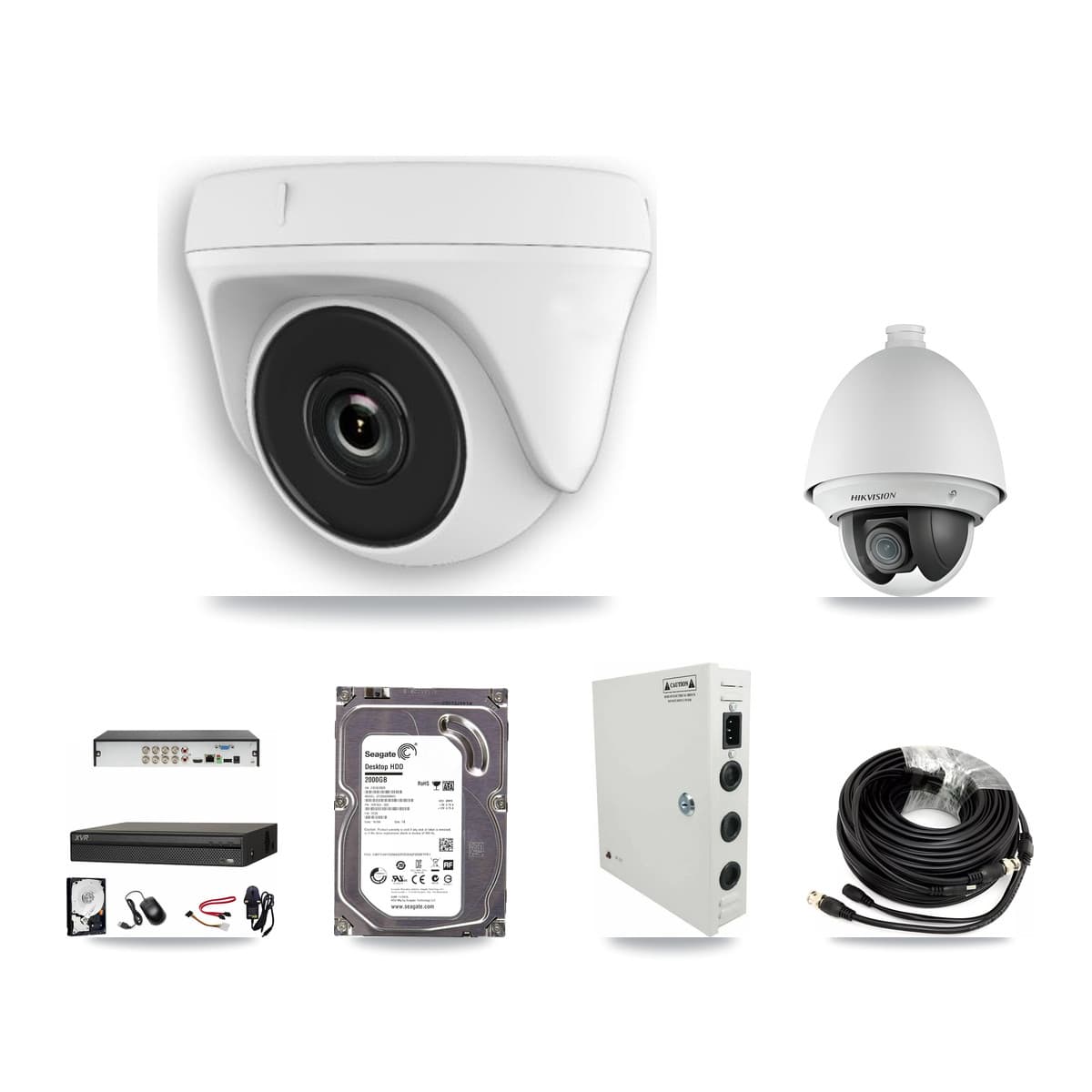 Hikvision & Dahua 8-Channel 2MP CCTV Kit — 1 PTZ + 2 Dome Cameras + 2TB Recording