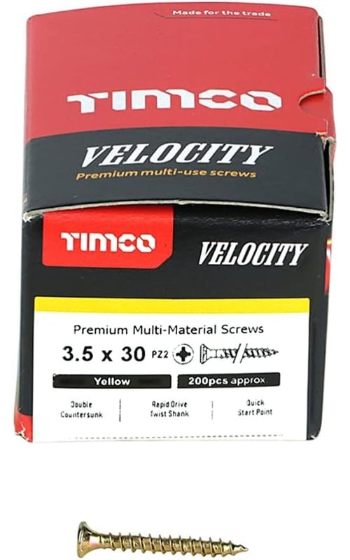 TIMCO Velocity Wood Screws 3.5x30mm Countersunk Pozi Yellow Zinc
