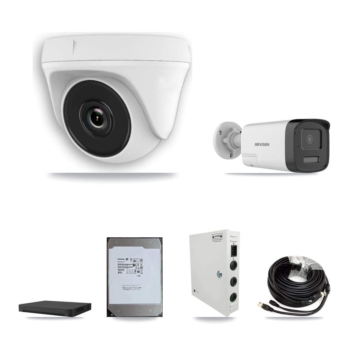 Hikvision 16-Channel 2MP – 5MP CCTV Kit — 5 DS-2CE17K0T 5MP Bullet + 11 White HDT-2MP-N20W 2MP Dome Cameras + 14TB Recording