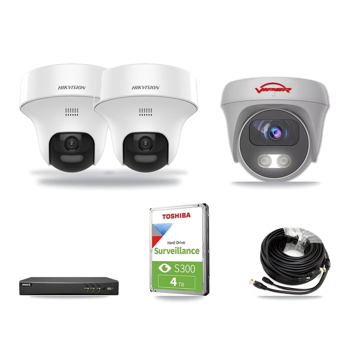 4-Channel 5MP CCTV Kit — 2 DS-2CE70K0T Turret + 1 White VIPER-5MP-3K Cameras + 4TB Recording (AN-DV4-8MP Recorder) - Image 1