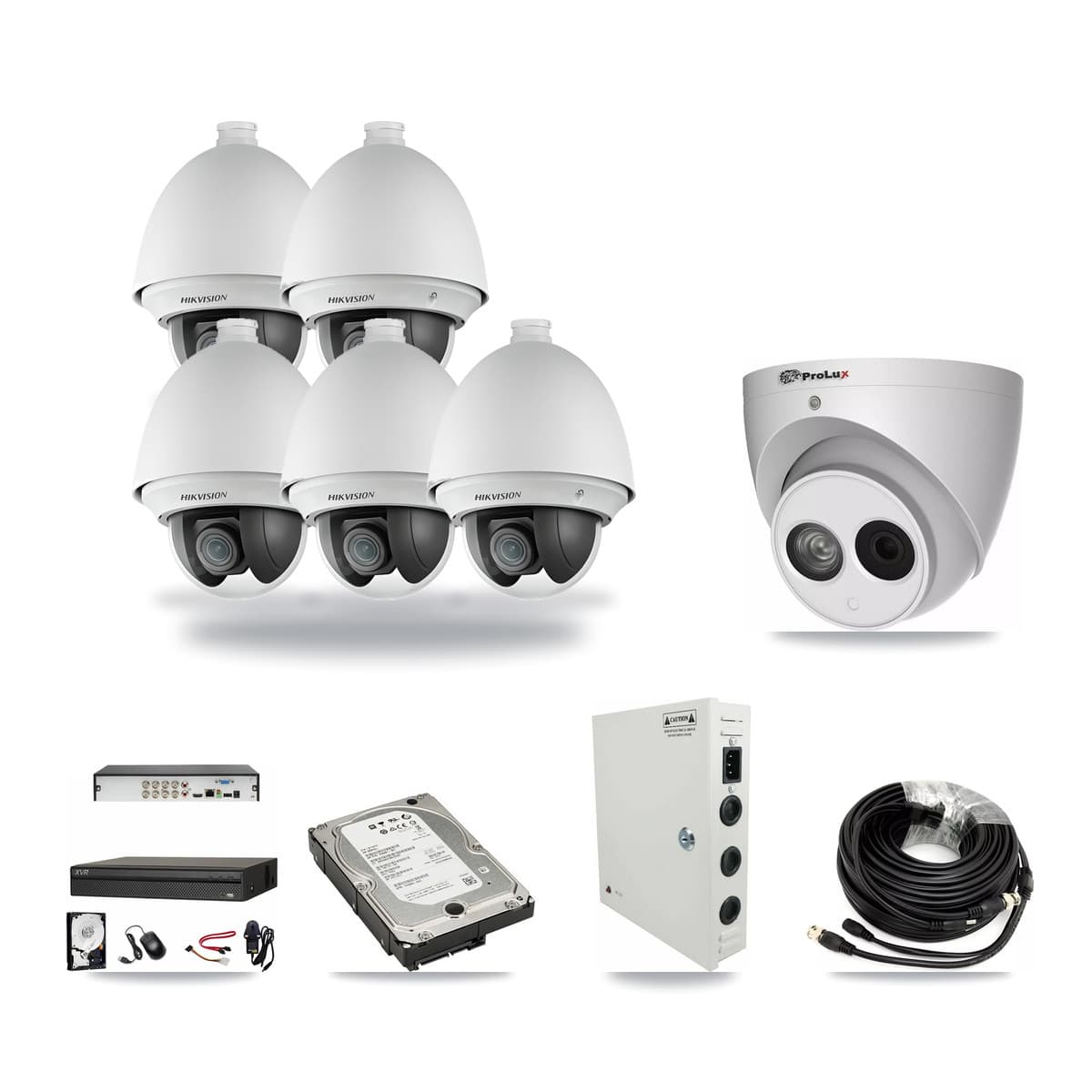 8-Channel 2MP – 4MP CCTV Kit — 5 2MP PTZ + 1 4MP Turret Cameras + 5TB Recording (XVR-3108AD Recorder) - Image 1