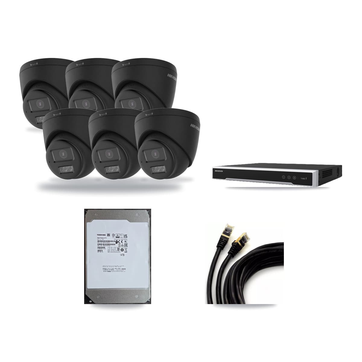 Hikvision 8-Channel 4K CCTV Kit — 6 Black DS-2CD1383G2 Turret Cameras + 14TB Recording - Image 1
