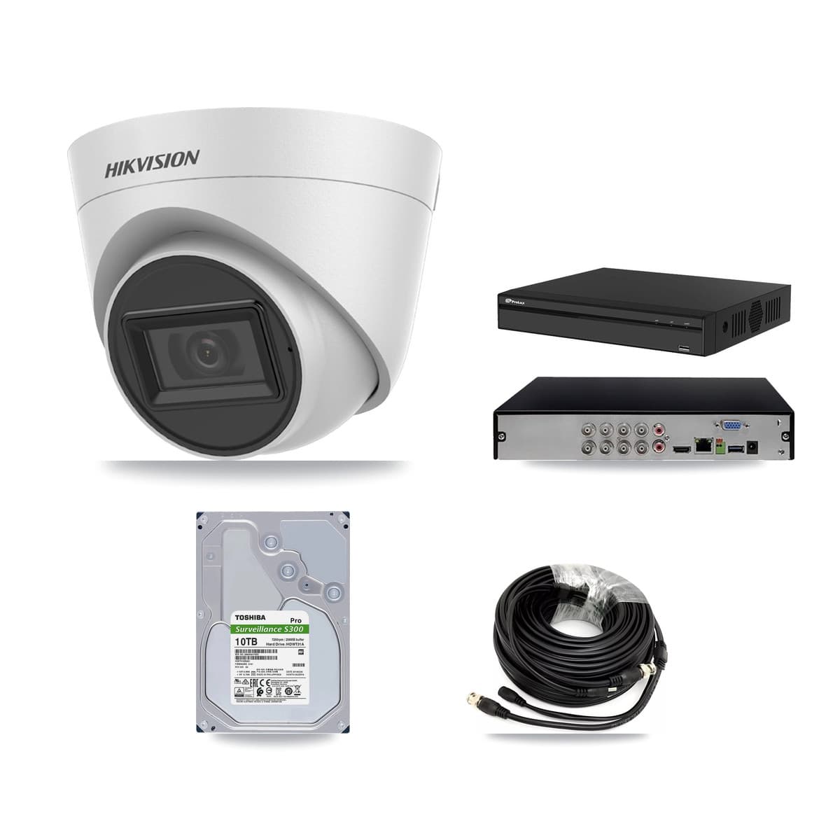 Hikvision & Prolux 8-Channel 5MP CCTV Kit — 7 White Turret Cameras + 10TB Recording (PXD-5108HS Recorder)
