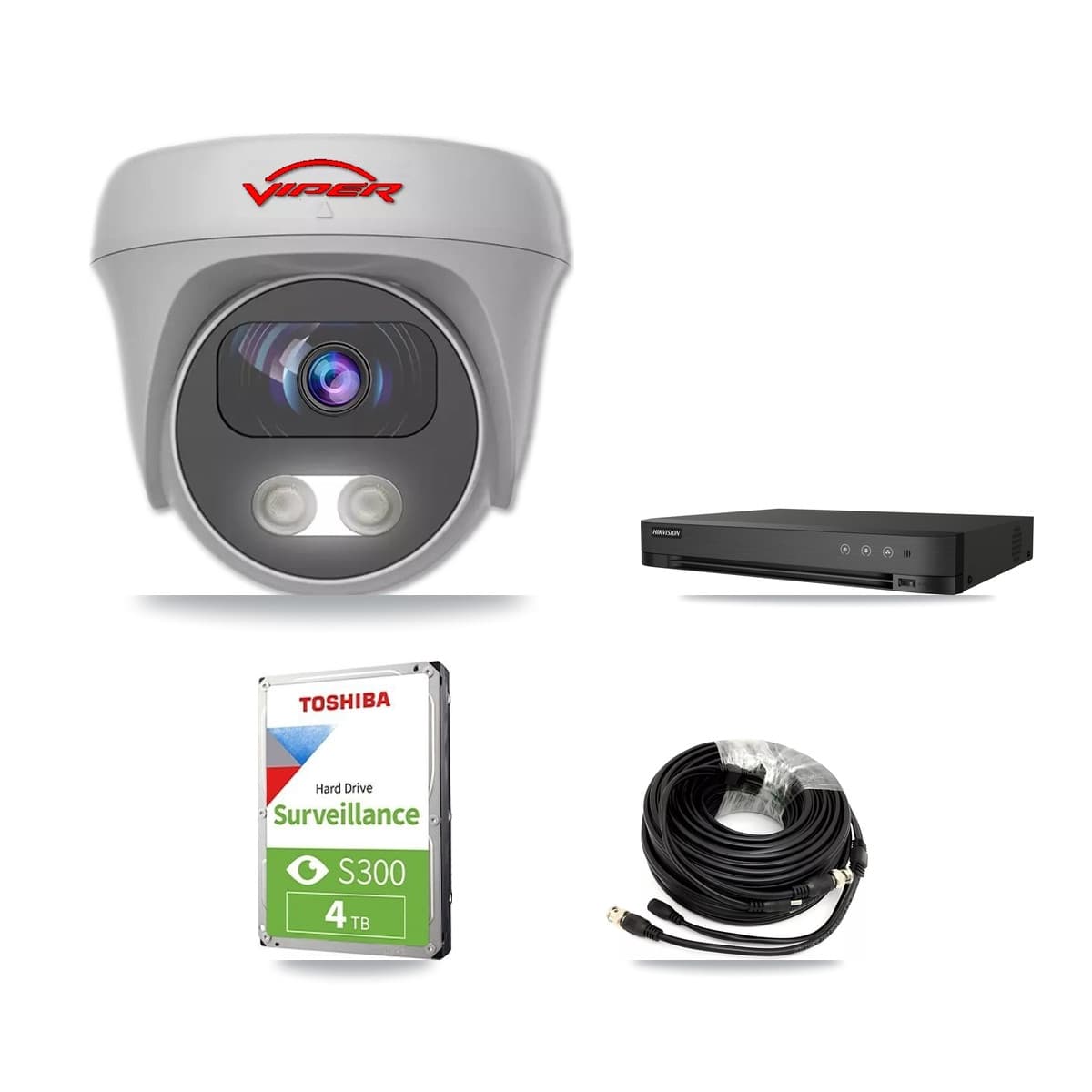 Viper & Hikvision 4-Channel 5MP CCTV Kit — 3 White Cameras + 4TB Recording (DS-7204HUHI Recorder)