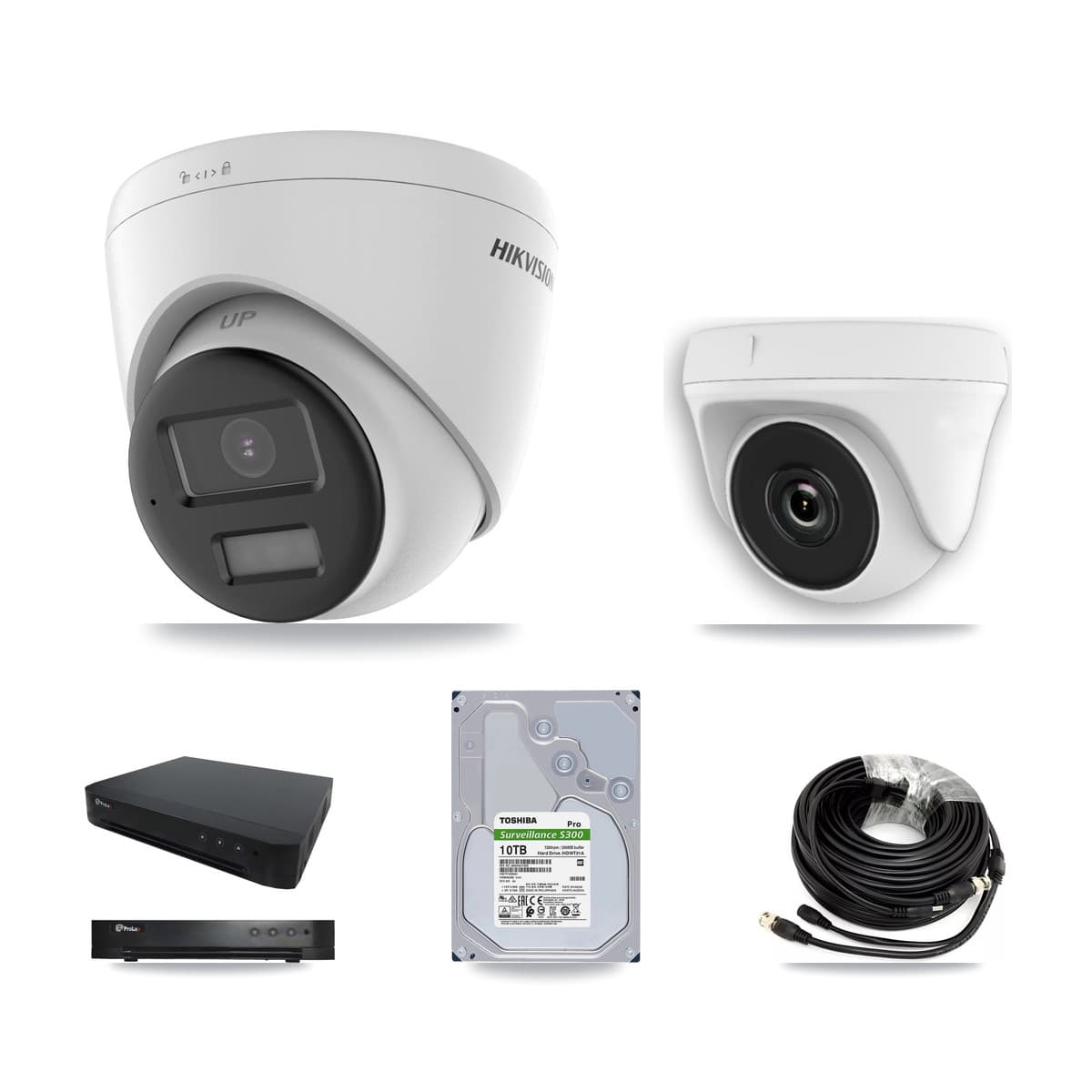 Hikvision & Prolux 16-Channel 2MP – 5MP CCTV Kit — 7 DS-2CE78K0T-LPTS 5MP Turret + 1 White HDT-2MP-N20W-2.8MM 2MP Dome Cameras + 10TB Recording (PXD-8216-HYK4MP Recorder)