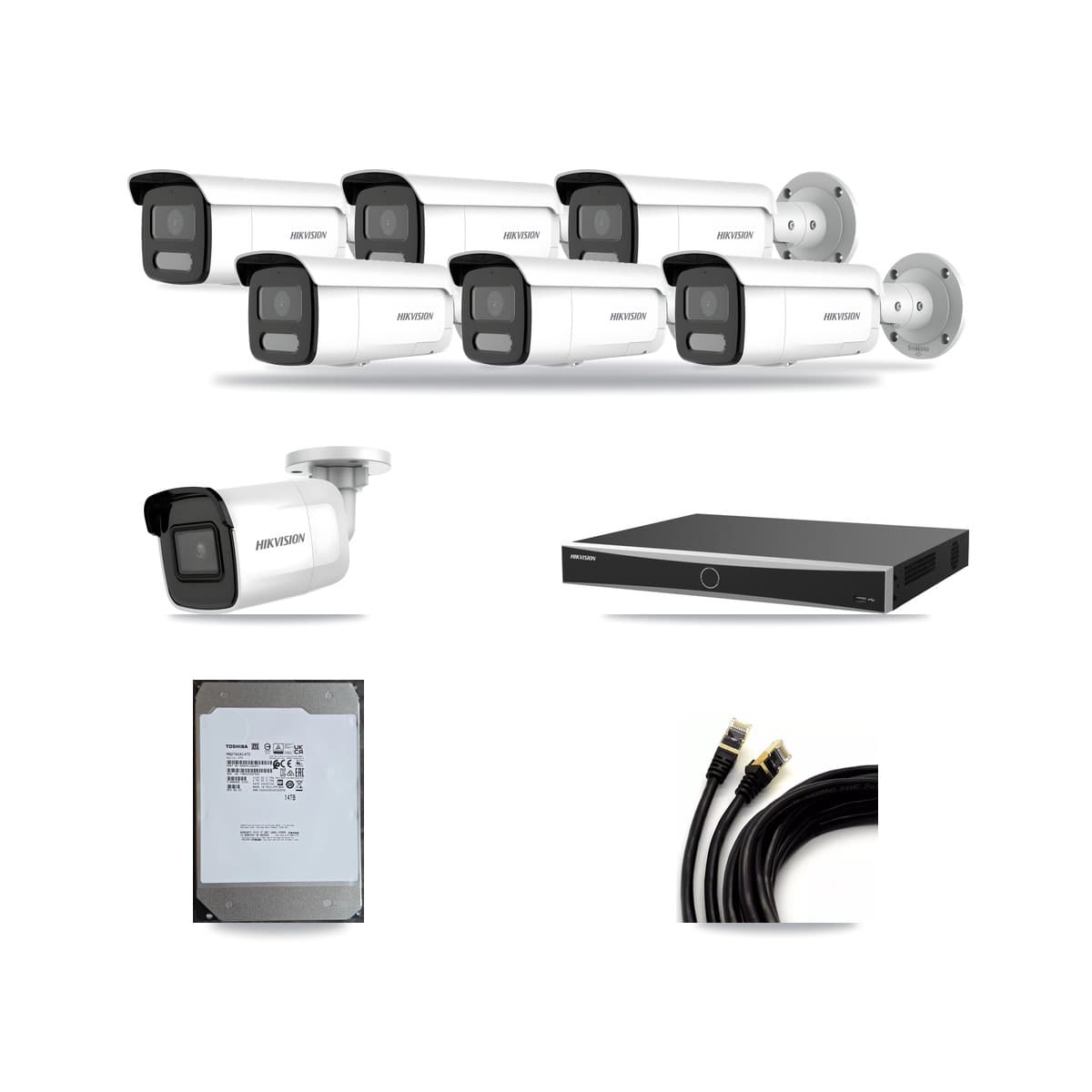 Hikvision 16-Channel 4MP – 4K CCTV Kit — 1 4K + 6 4MP Bullet Cameras + 14TB Recording - Image 1