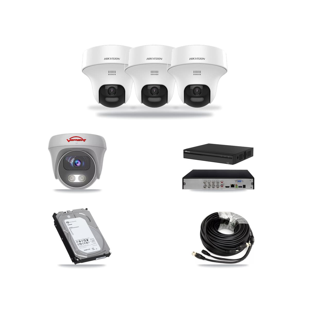 8-Channel 5MP CCTV Kit — 3 DS-2CE70K0T Turret + 1 White VIPER-5MP-3K Cameras + 6TB Recording (PXD-5108HS Recorder) - Image 1