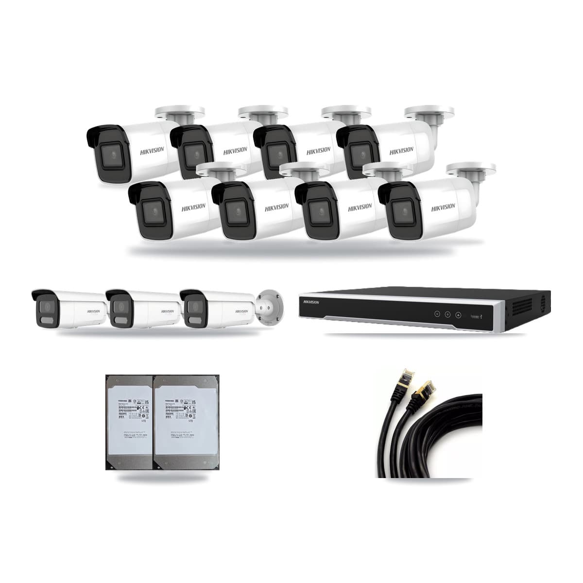 Hikvision 16-Channel 4K CCTV Kit — 8 DS-2CD2085G1 + 3 DS-2CD2T87G2H Bullet Cameras + 2× 14TB Recording - Image 1