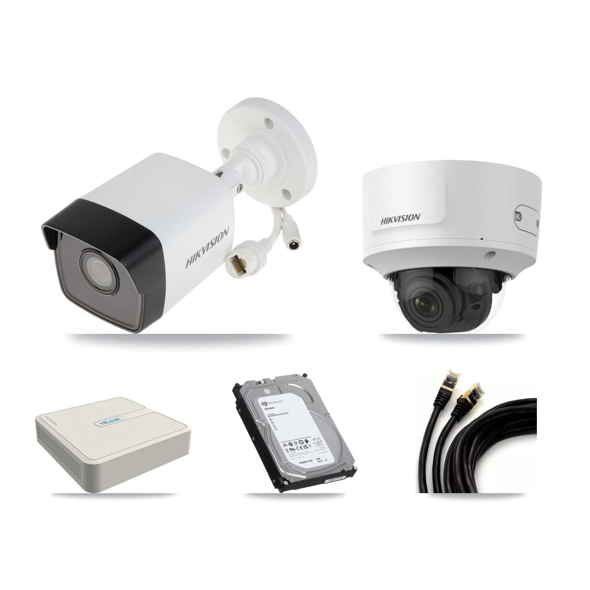 Hikvision & HiLook 8-Channel 2MP – 5MP CCTV Kit — 7 5MP Bullet + 1 2MP Dome Cameras + 6TB Recording (NVR-108H-D Recorder)
