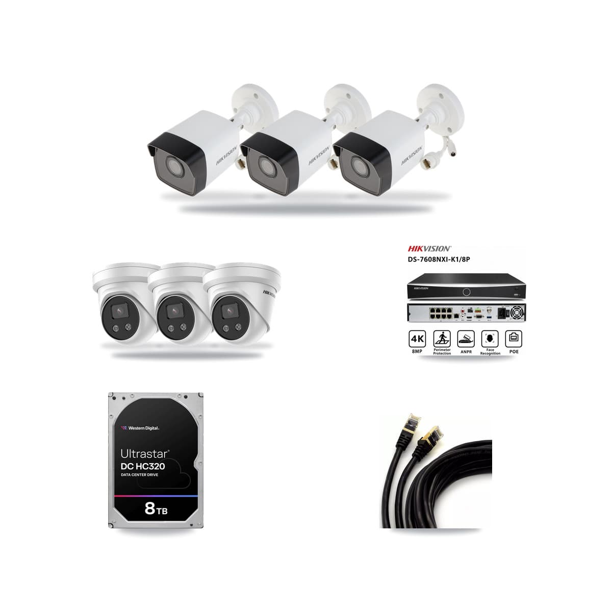 Hikvision 8-Channel 5MP CCTV Kit — 3 DS-2CD1053G0 Bullet + 3 DS-2CD3356G2 Turret Cameras + 8TB Recording - Image 1