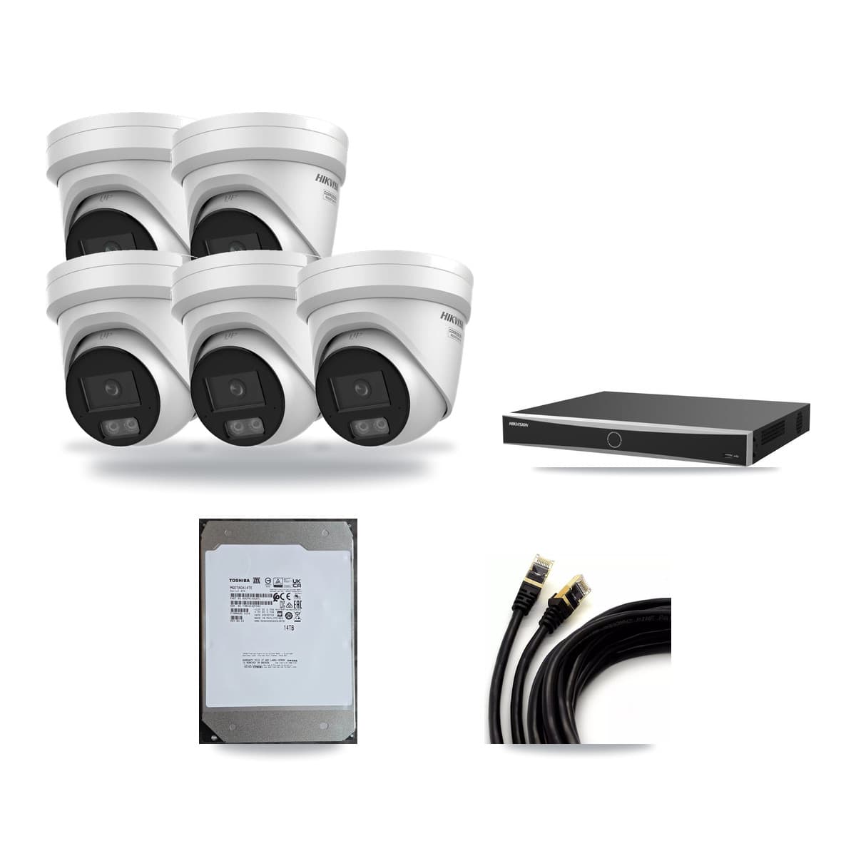 Hikvision 16-channel CCTV kit: 5 cameras (5× 4K Turret), 14TB hard drive