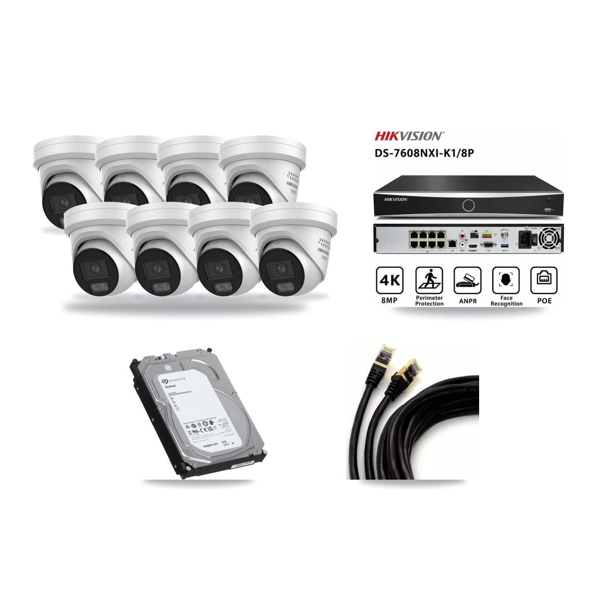 Hikvision 8-Channel 4MP CCTV Kit — 8 DS-2CD2347G3 Turret Cameras + 6TB Recording (DS-7608NXI Recorder) - Image 1