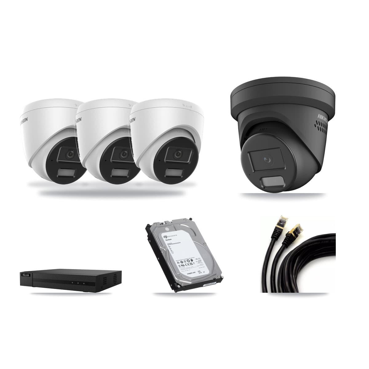 Hikvision & HiLook 8-Channel 4MP CCTV Kit — 3 DS-2CD1343G2 + 1 Black DS-2CD2347G2 Turret Cameras + 6TB Recording (NVR-108MH-D Recorder) - Image 1