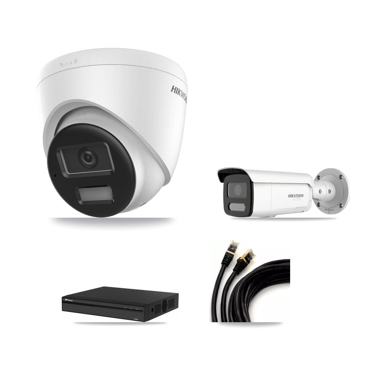 Hikvision & Prolux 4-Channel 4K CCTV Kit — 2 Turret + 1 Bullet Cameras + 8TB Recording