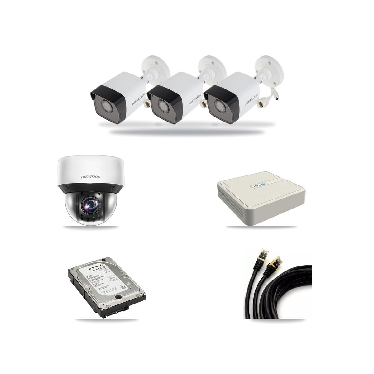 Hikvision & HiLook 8-Channel 4MP – 5MP CCTV Kit — 3 DS-2CD1053G0 5MP Bullet + 1 DS-2DE4A425IW 4MP PTZ Cameras + 5TB Recording - Image 1