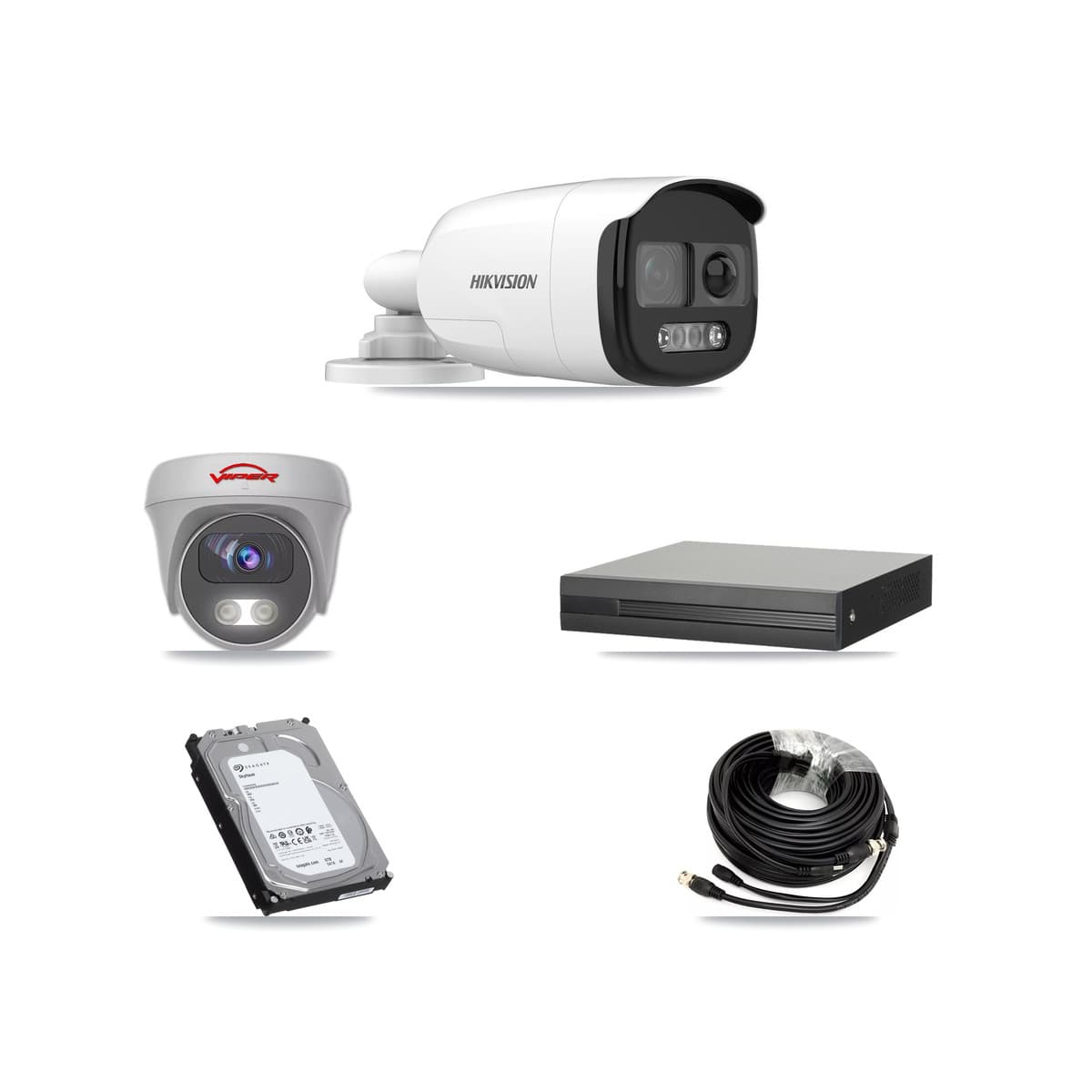 Hikvision & Viper 8-Channel 5MP CCTV Kit — 4 DS-2CE12KF3T Bullet + 1 White VIPER-5MP-3K Cameras + 6TB Recording (XVR-3108HS Recorder) - Image 1