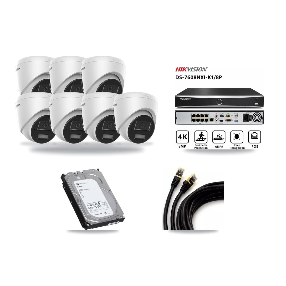 Hikvision 8-channel CCTV kit: 7 cameras (7× 4MP Turret), 6TB hard drive