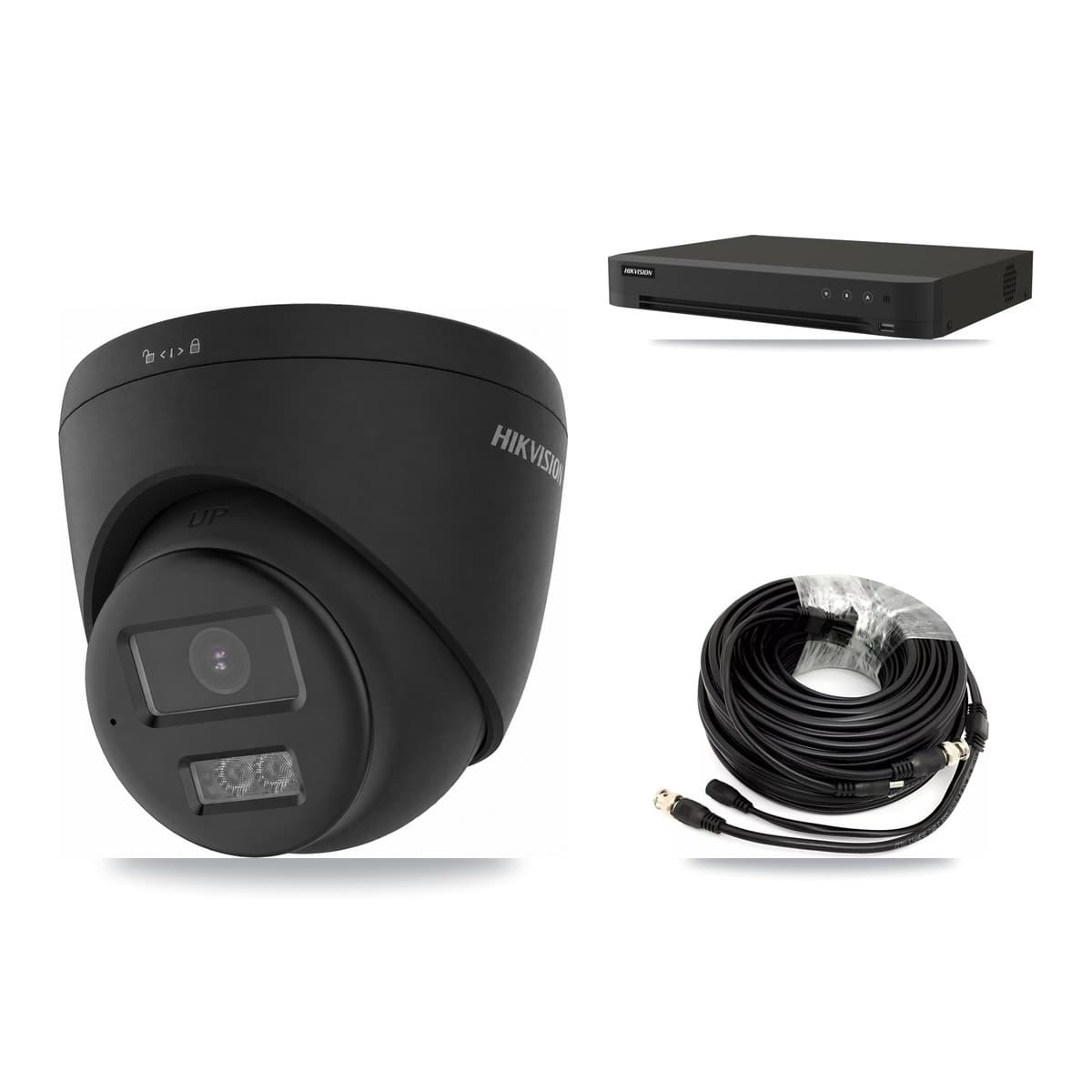 Hikvision 8-Channel 4K CCTV Kit — 4 Black DS-2CE78U0T-LTS-BLACK Turret Cameras + 3TB Recording (IDS-7208HUHI-M1/XT Recorder)