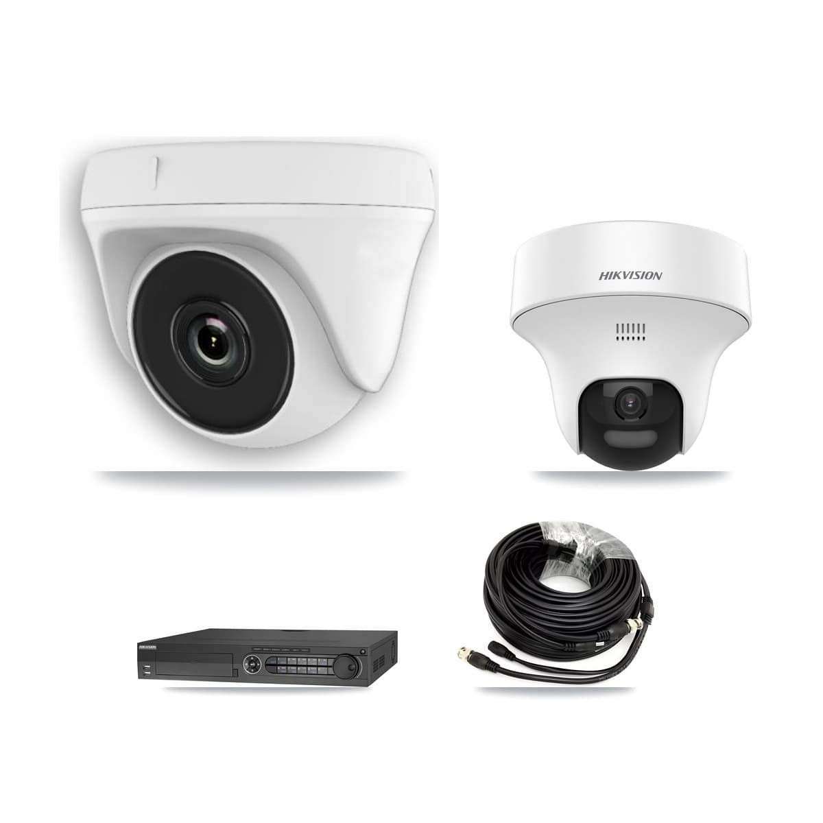 Hikvision 32-Channel 2MP – 5MP CCTV Kit — 1 DS-2CE70K0T 5MP Turret + 3 White HDT-2MP-N20W 2MP Dome Cameras + 3TB Recording (IDS-7332HUHI Recorder)