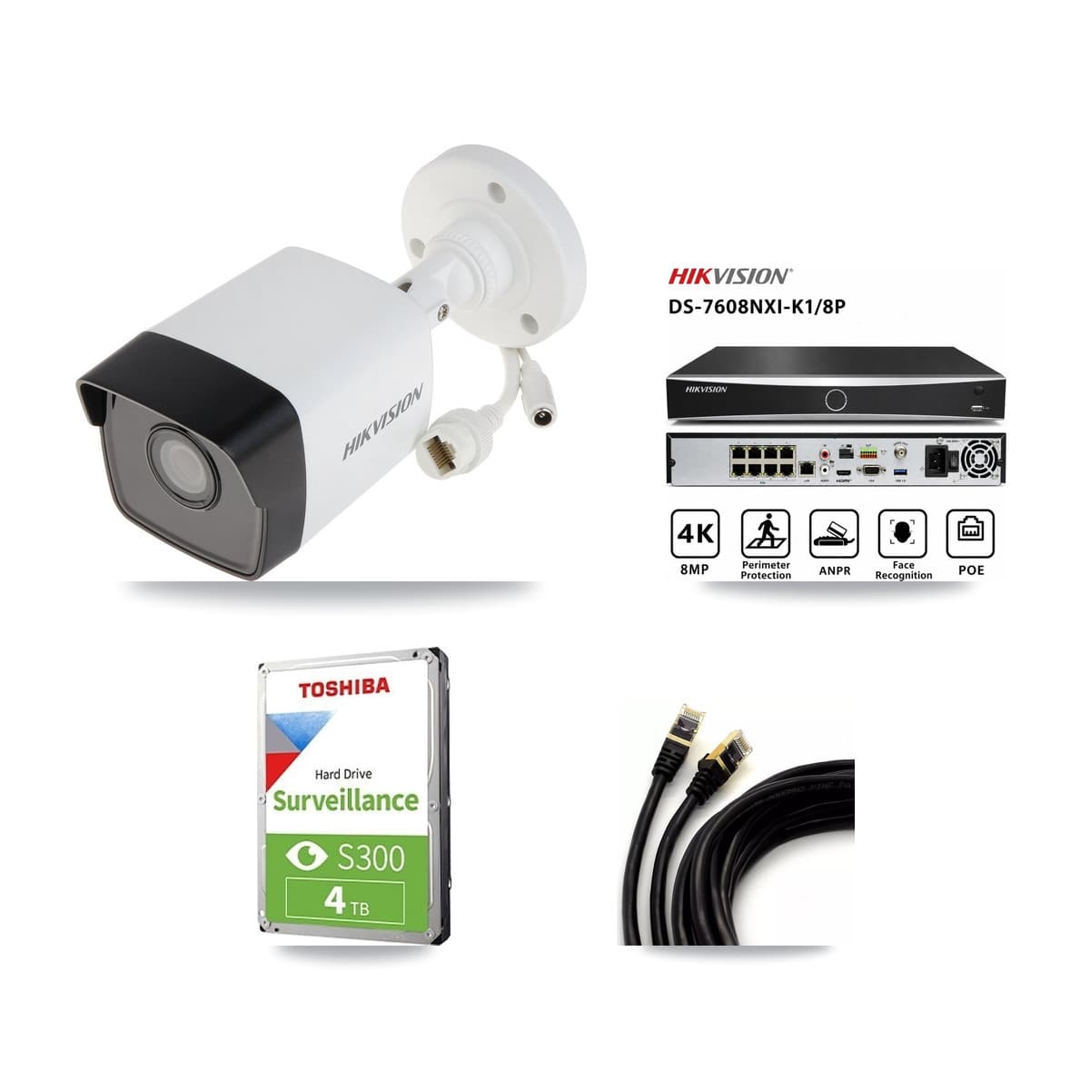 Hikvision 8-Channel 5MP CCTV Kit — 3 Bullet Cameras + 4TB Recording (DS-7608NXI Recorder)