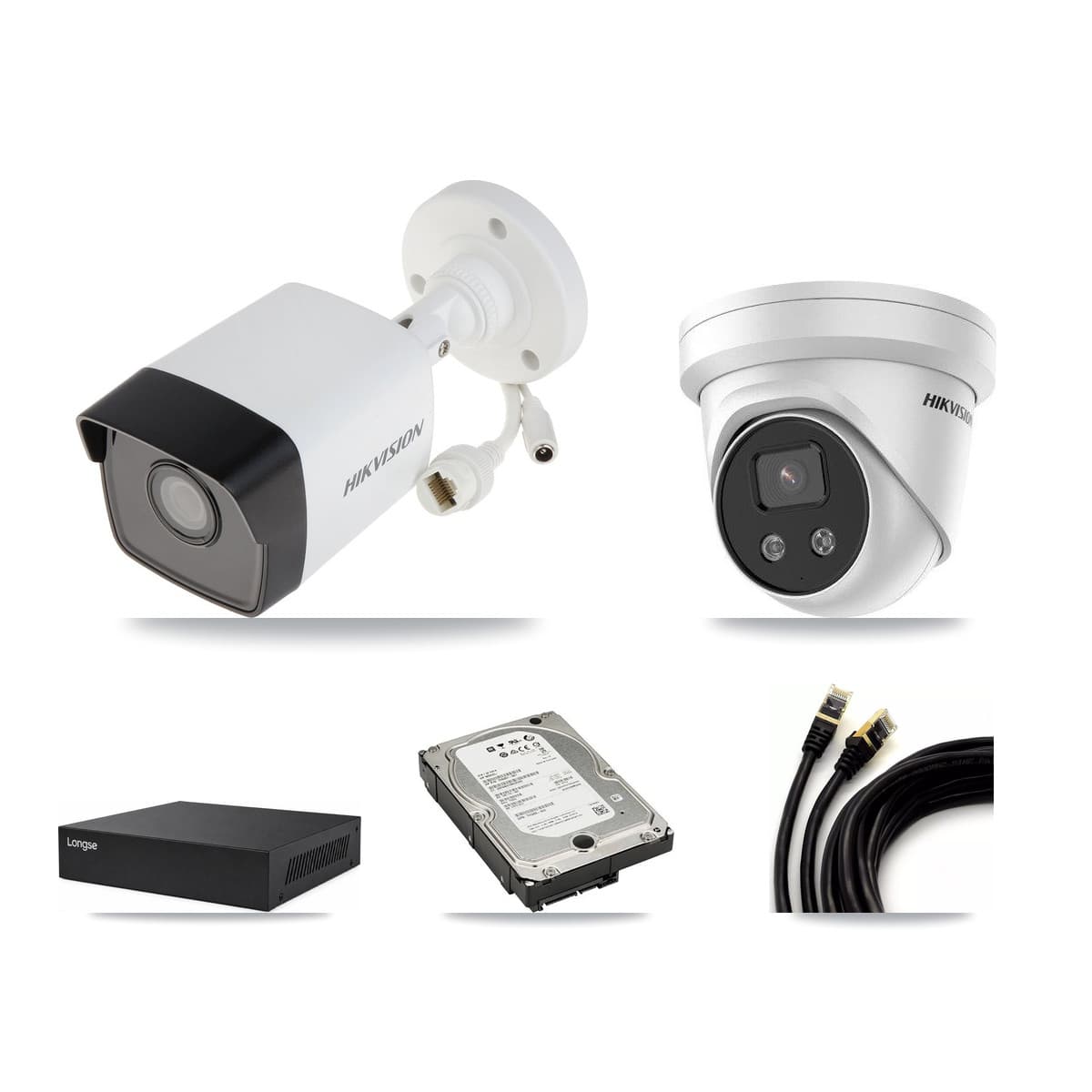 Hikvision & Longse 8-Channel 5MP CCTV Kit — 2 Bullet + 2 Turret Cameras + 5TB Recording