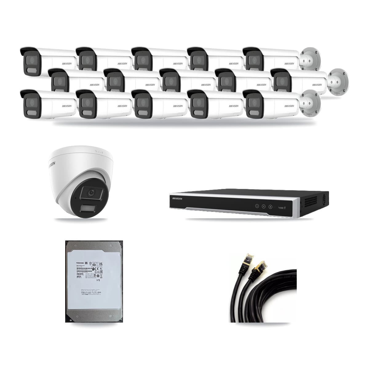 Hikvision 16-Channel 4MP CCTV Kit — 1 Turret + 15 Bullet Cameras + 14TB Recording (DS-7616NI-M2 Recorder) - Image 1