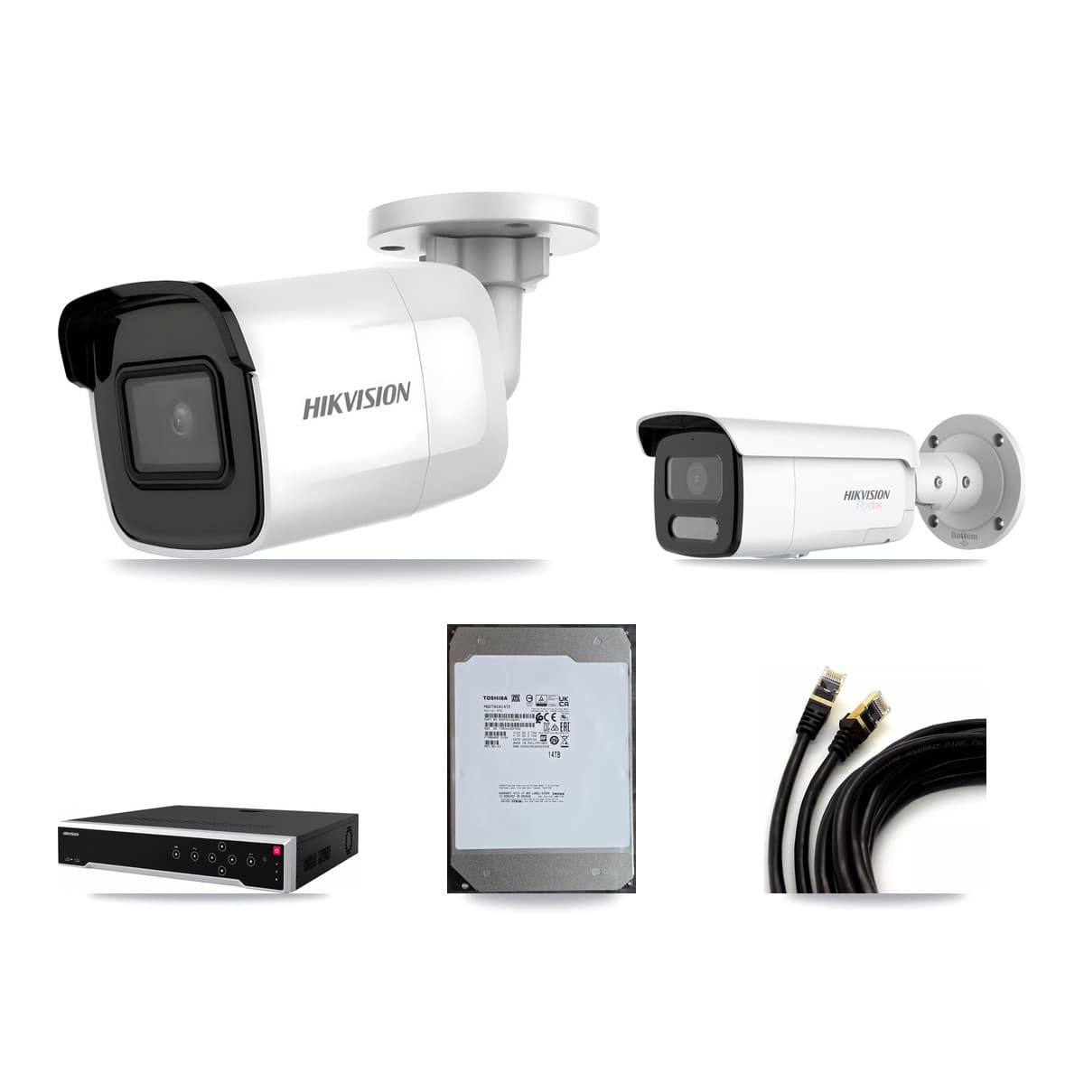 Hikvision 32-Channel 4K CCTV Kit — 8 DS-2CD2085G1 + 3 DS-2CD2T87G2H Bullet Cameras + 2× 14TB Recording