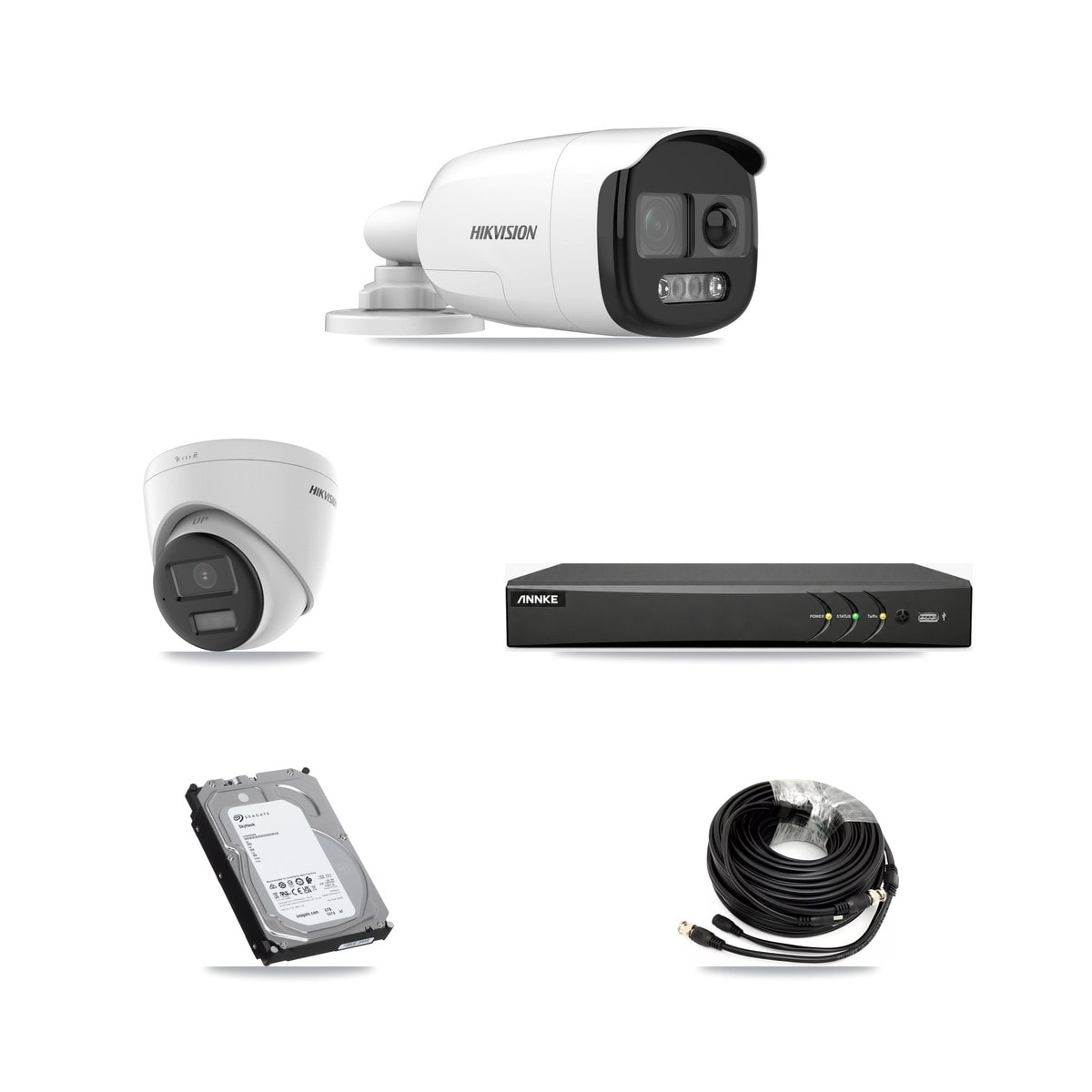 ANNKE AN-DV4-8MP-D941BB 4-Channel DVR CCTV Kit — 3× Hikvision DS-2CE12KF3T-PIRXO 5MP Bullet + 1× Hikvision DS-2CE78U0T-LPTS 4K Turret Cameras + 6TB HDD