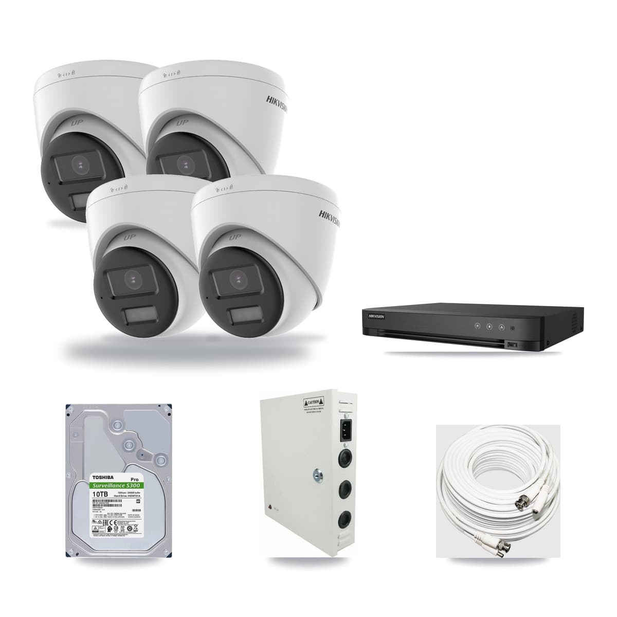 Hikvision 4-Channel 4K CCTV Kit — 4 DS-2CE78U0T Turret Cameras + 10TB Recording (DS-7204HUHI Recorder) - Image 1