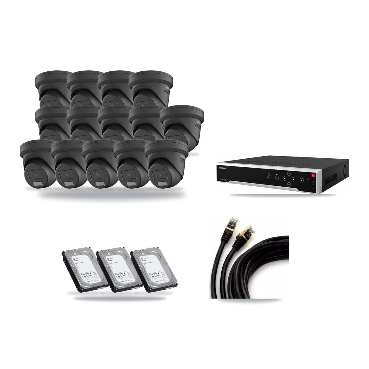 Hikvision 32-Channel 4MP CCTV Kit — 14 Black Turret Cameras + 3× 6TB Recording - Image 1