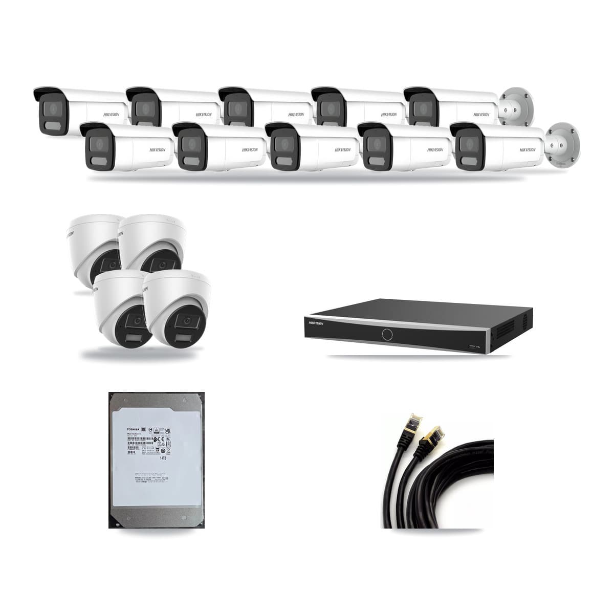 Hikvision 16-Channel 4MP CCTV Kit — 4 DS-2CD1343G2 Turret + 10 DS-2CD2T47G2H Bullet Cameras + 14TB Recording - Image 1