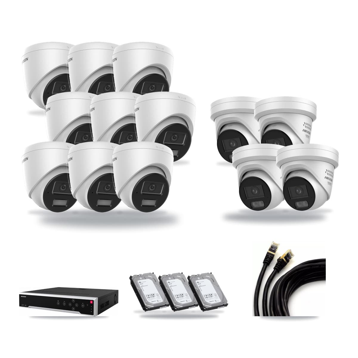 Hikvision 32-Channel 4MP CCTV Kit — 9 DS-2CD1343G2 + 4 DS-2CD2347G3 Turret Cameras + 3× 6TB Recording - Image 1