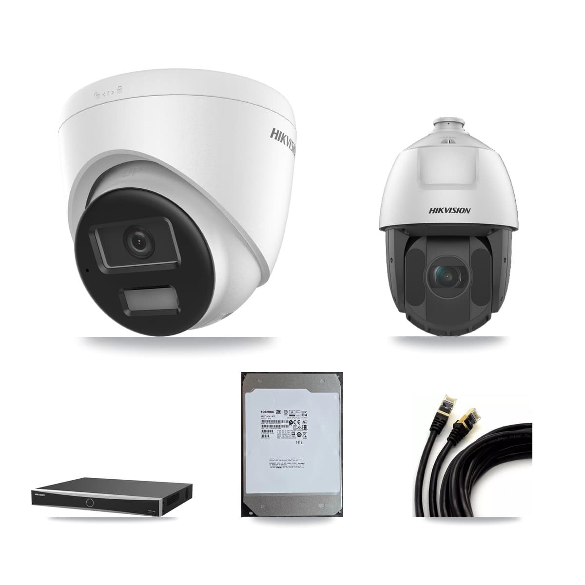 Hikvision 16-Channel 2MP – 4K CCTV Kit — 9 4K Turret + 1 2MP PTZ Cameras + 2× 14TB Recording (DS-7616NXI Recorder)