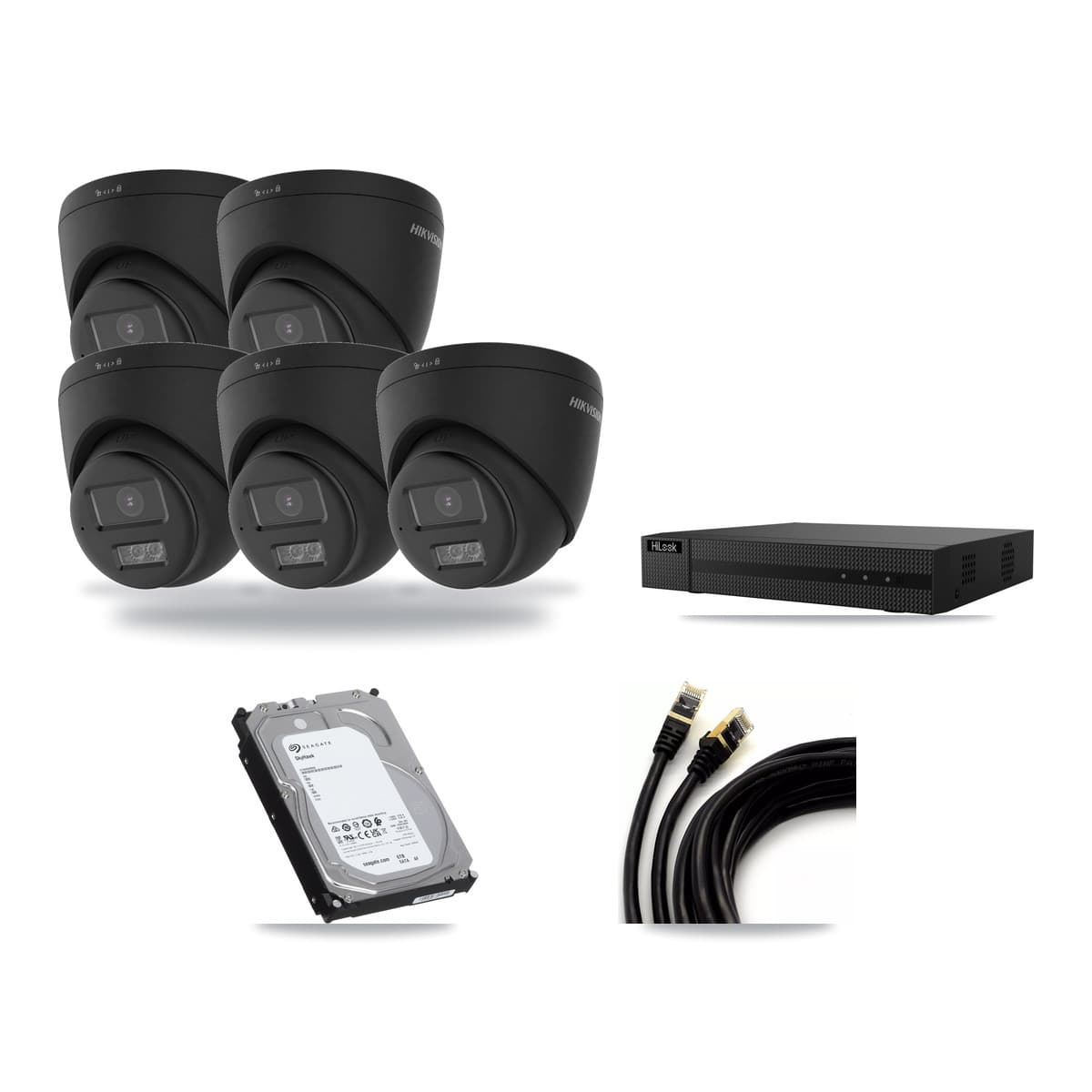 HiLook 8-Channel 4K CCTV Kit — 5 Black Turret Cameras + 6TB Recording - Image 1