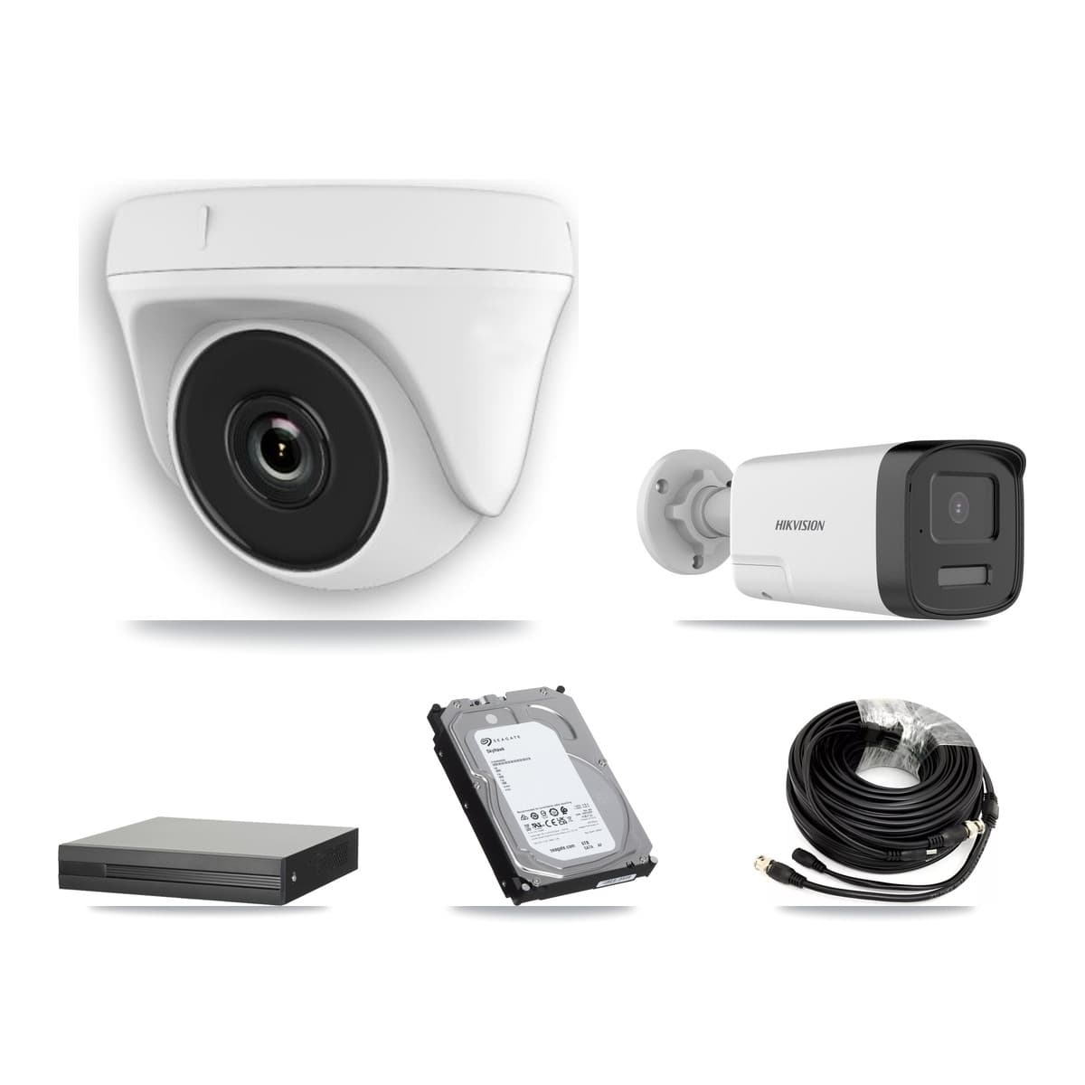 Hikvision 16-Channel 2MP – 5MP CCTV Kit — 1 DS-2CE17K0T 5MP Bullet + 7 White HDT-2MP-N20W 2MP Dome Cameras + 6TB Recording (XVR-3116HS Recorder) - Image 1