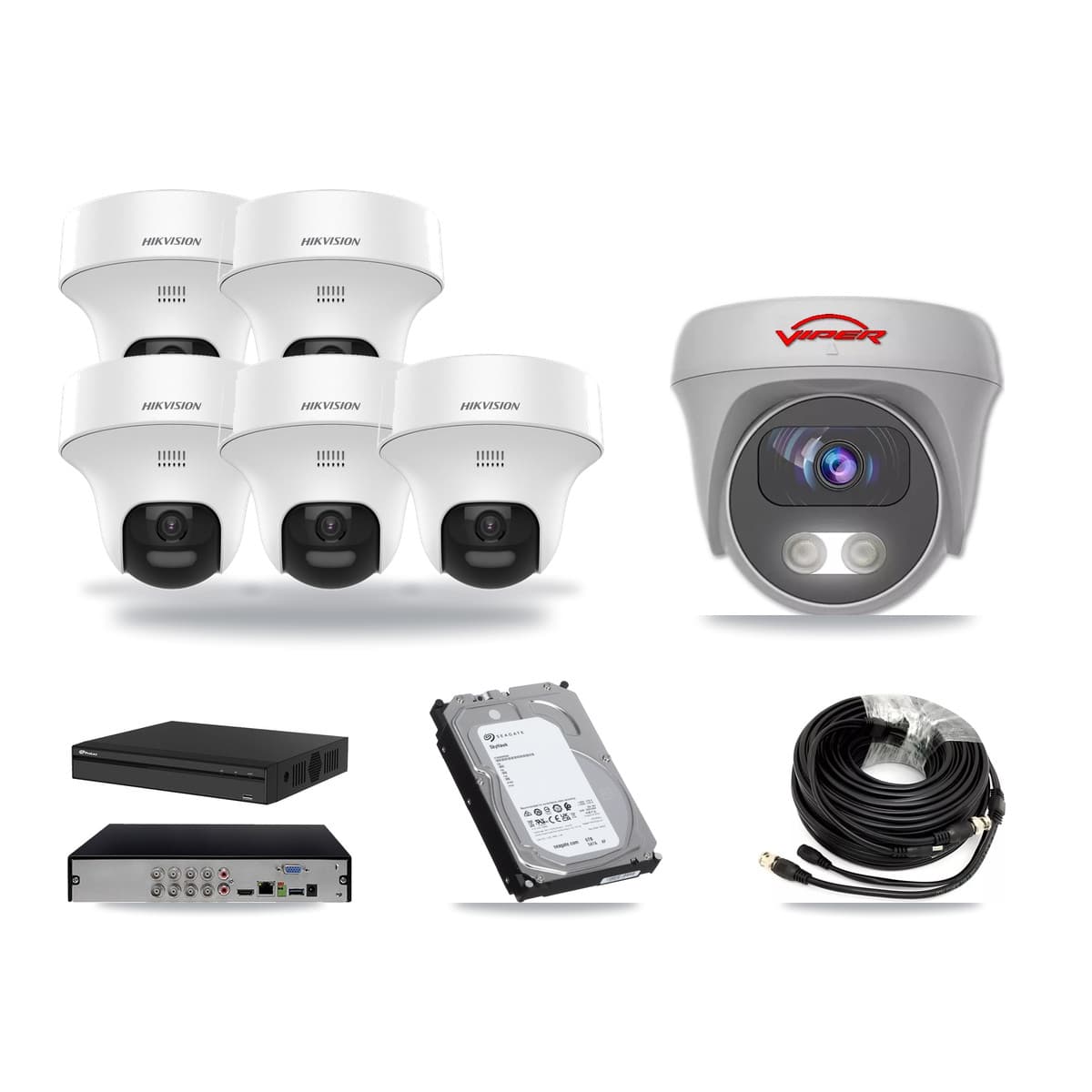 8-Channel 5MP CCTV Kit — 5 DS-2CE70K0T Turret + 1 White VIPER-5MP-3K Cameras + 6TB Recording (PXD-5108HS Recorder) - Image 1