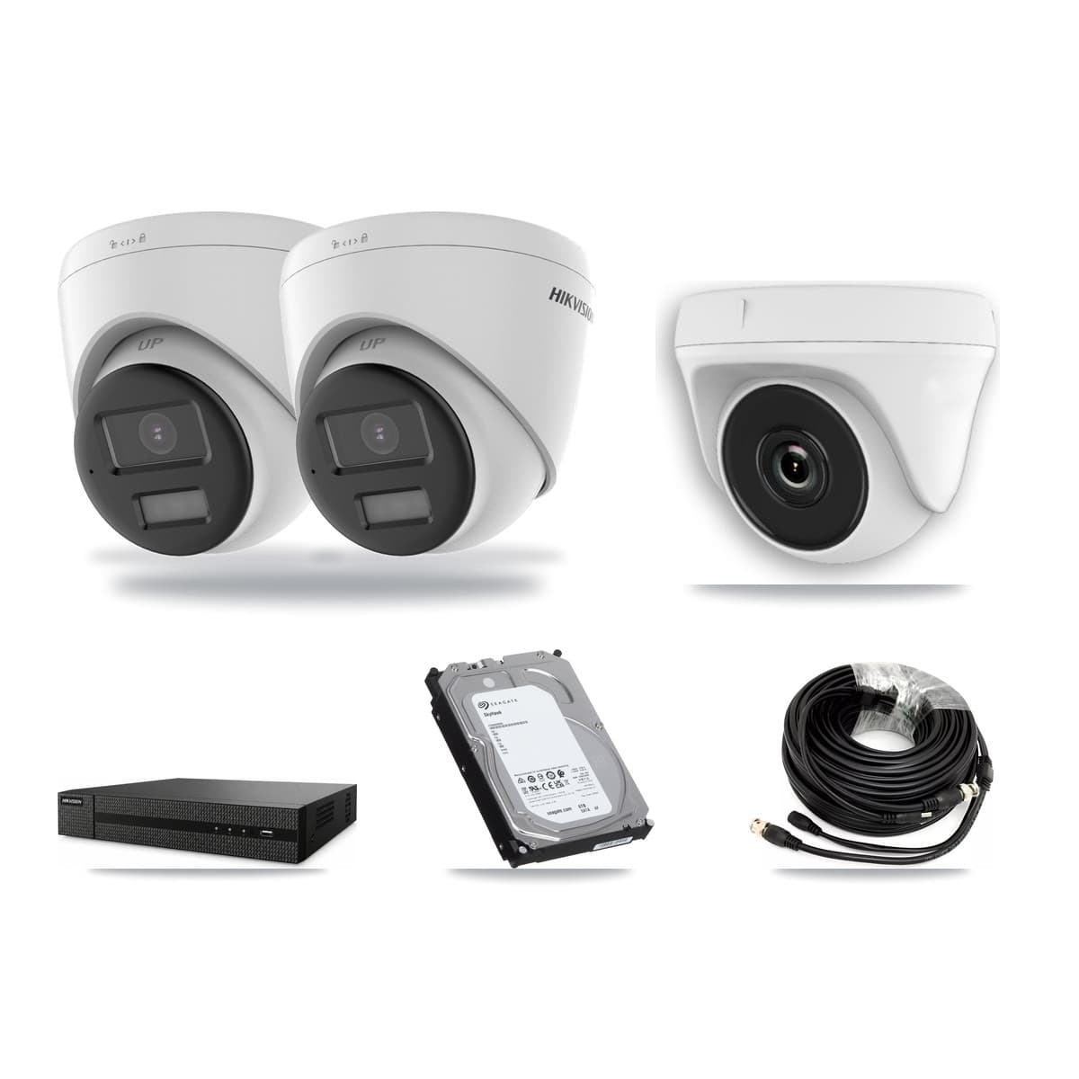 Hikvision 8-Channel 2MP – 4K CCTV Kit — 2 4K Turret + 1 White 2MP Dome Cameras + 6TB Recording (DVR-8CH Recorder) - Image 1