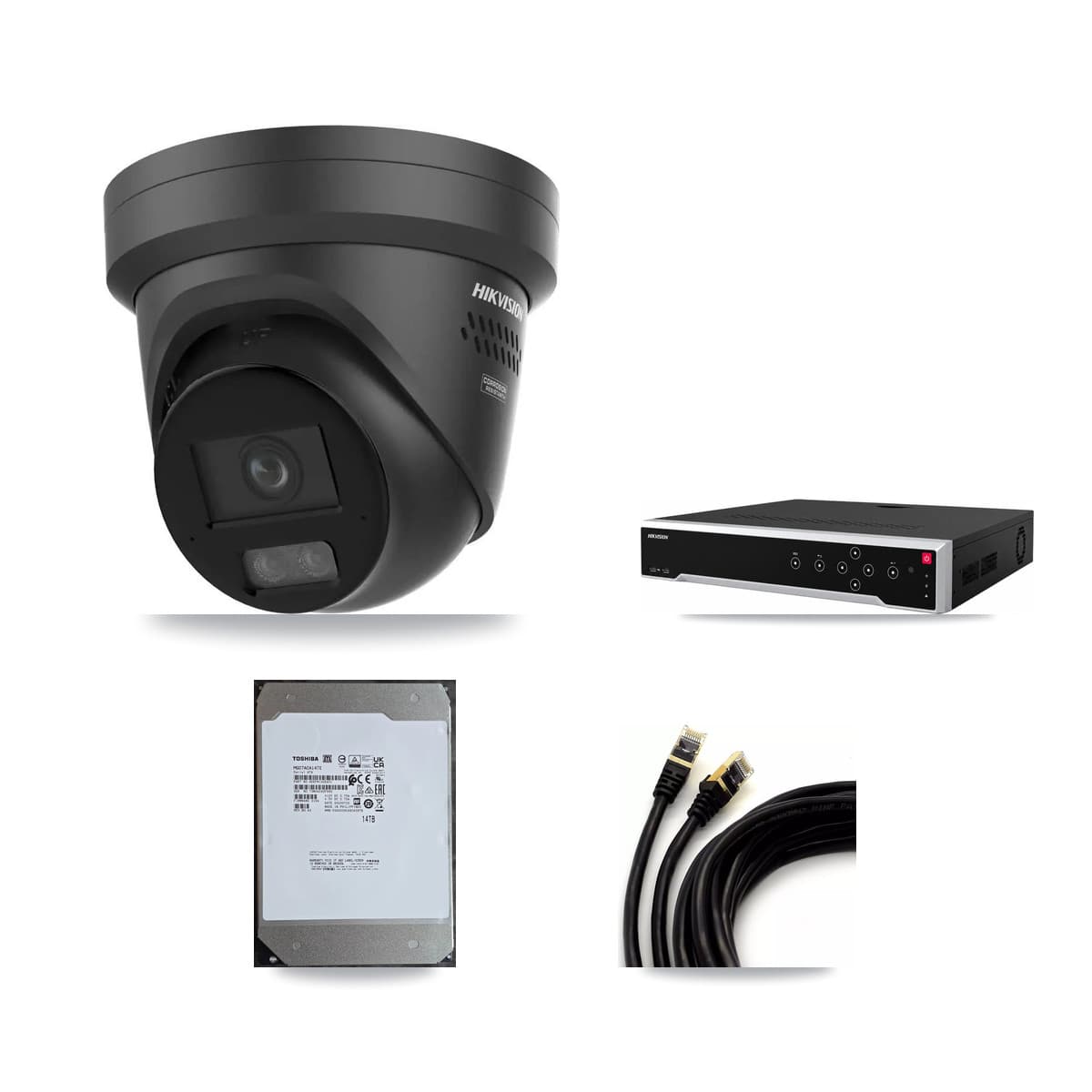Hikvision 32-Channel 4K CCTV Kit — 16 Black DS-2CD2387G3 Turret Cameras + 3× 14TB Recording - Image 1