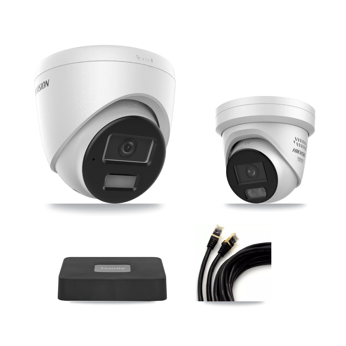 Hikvision & Tiandy 4-Channel 4MP CCTV Kit — 1 DS-2CD1343G2 + 1 DS-2CD2347G3 Turret Cameras + 3TB Recording
