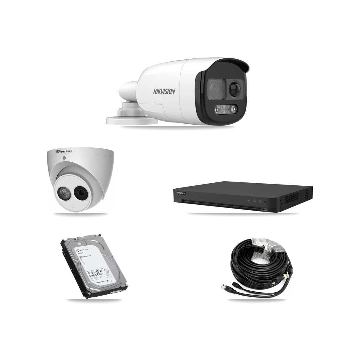 Hikvision & Prolux 16-Channel 4MP – 5MP CCTV Kit — 5 DS-2CE12KF3T 5MP Bullet + 1 PXC-612C4W-A 4MP Turret Cameras + 6TB Recording - Image 1