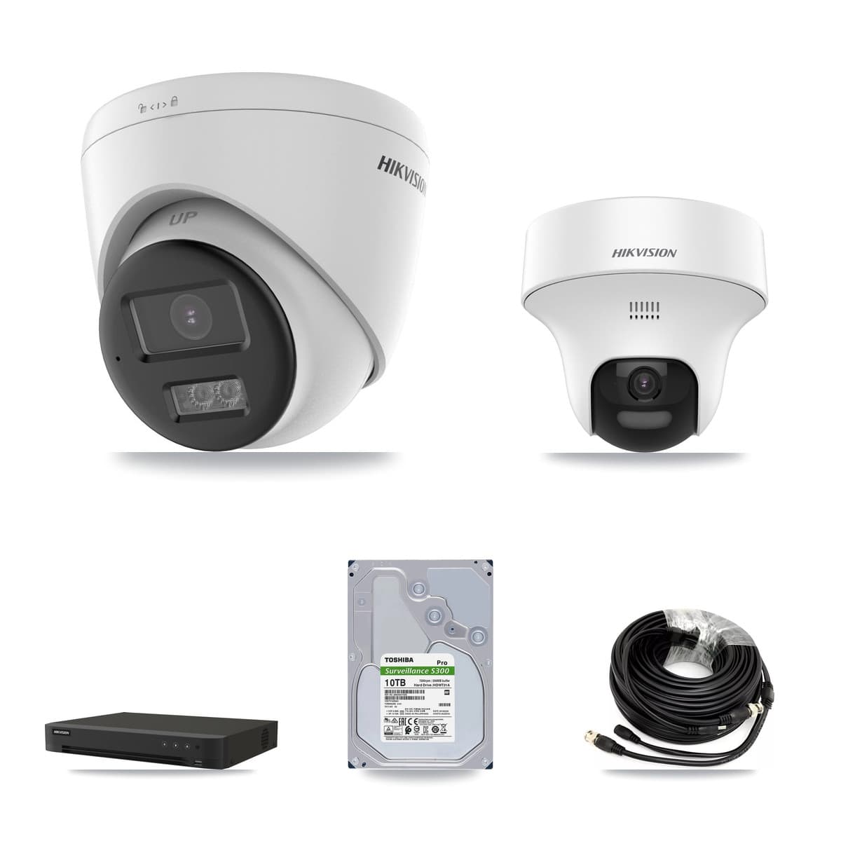 Hikvision 16-Channel 5MP CCTV Kit — 1 DS-2CE70K0T-PTLTS + 7 DS-2CE78K0T-LTS Turret Cameras + 10TB Recording (IDS-7216HQHI-M1/XT Recorder) - Image 1