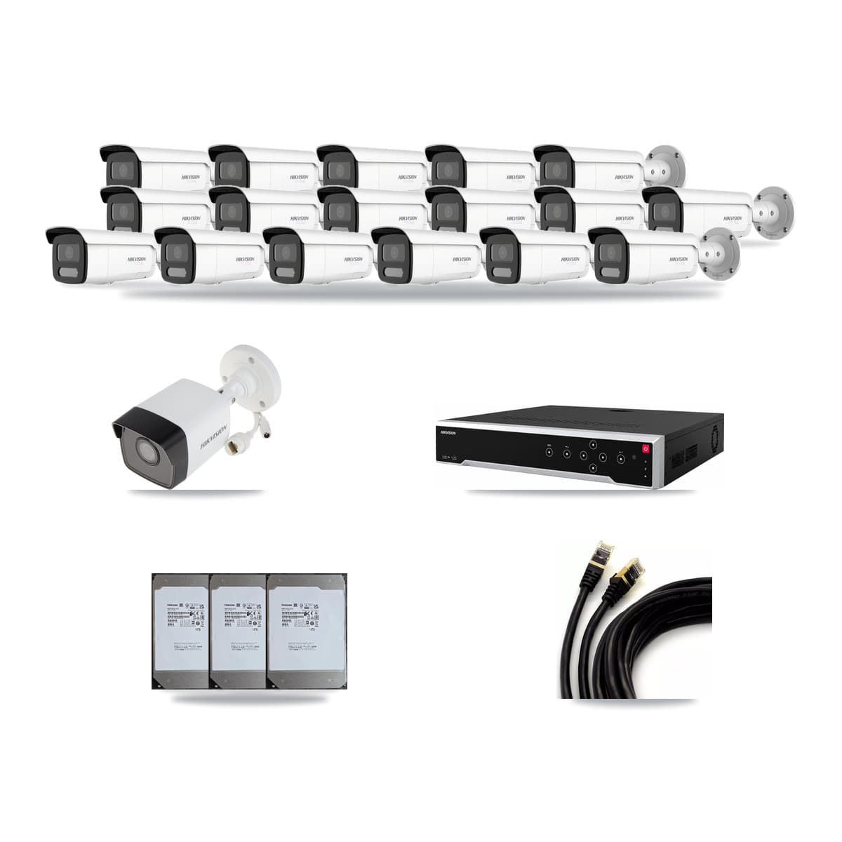 Hikvision 32-Channel 5MP – 4K CCTV Kit — 1 5MP + 17 4K Bullet Cameras + 3× 14TB Recording - Image 1