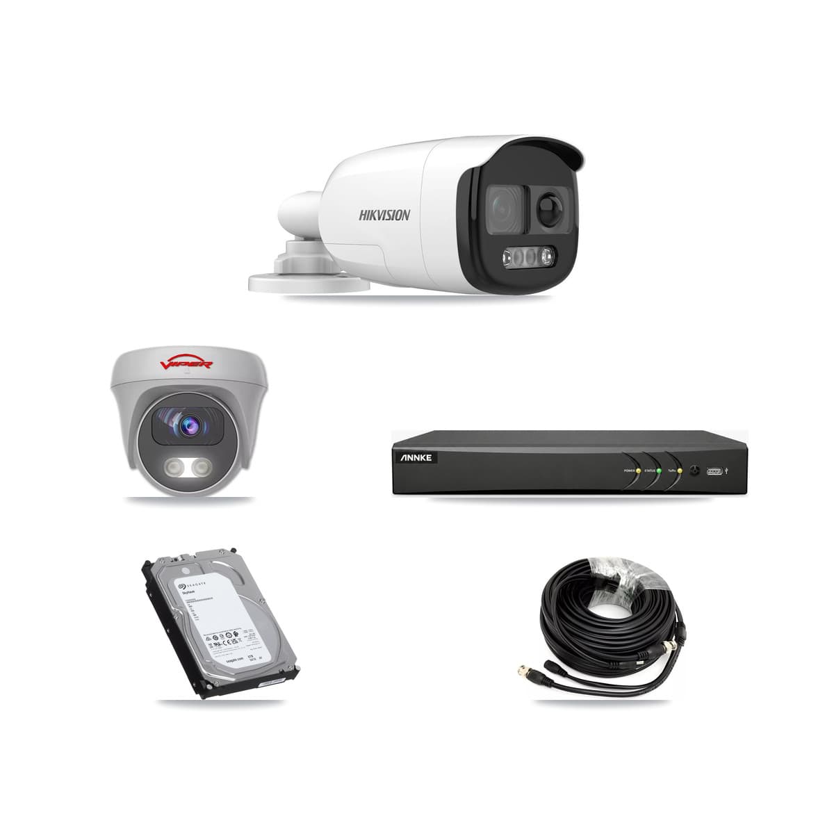 4-Channel 5MP CCTV Kit — 3 DS-2CE12KF3T Bullet + 1 VIPER-5MP-3K Cameras + 6TB Recording - Image 1