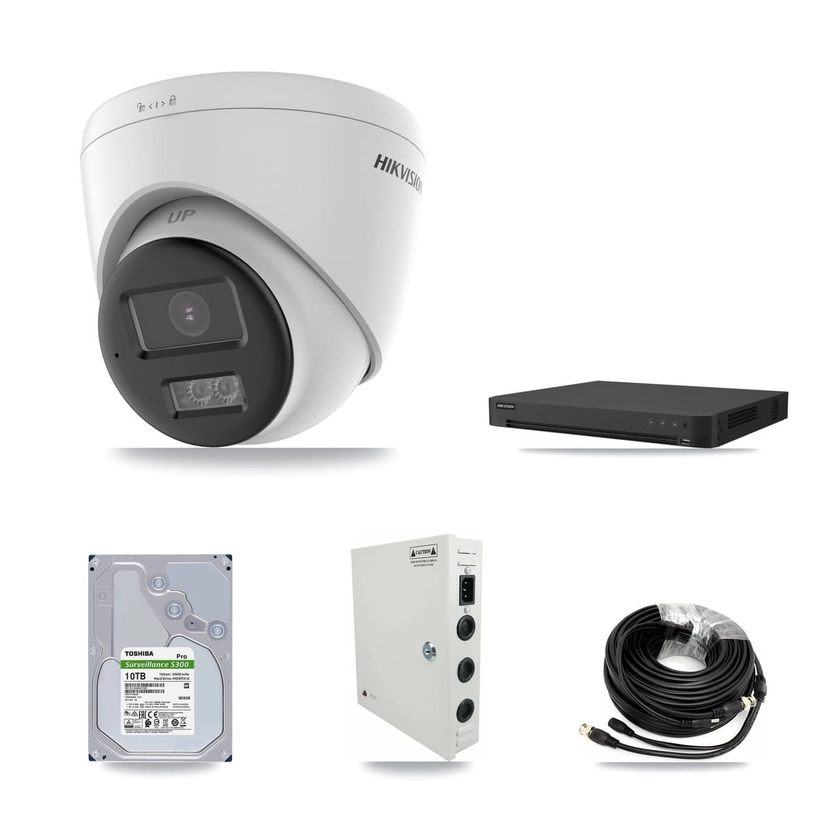 Hikvision 32-Channel 5MP CCTV Kit — 16 DS-2CE78K0T-LTS Turret Cameras + 2× 10TB Recording (IDS-7232HQHI-M2/XT Recorder)