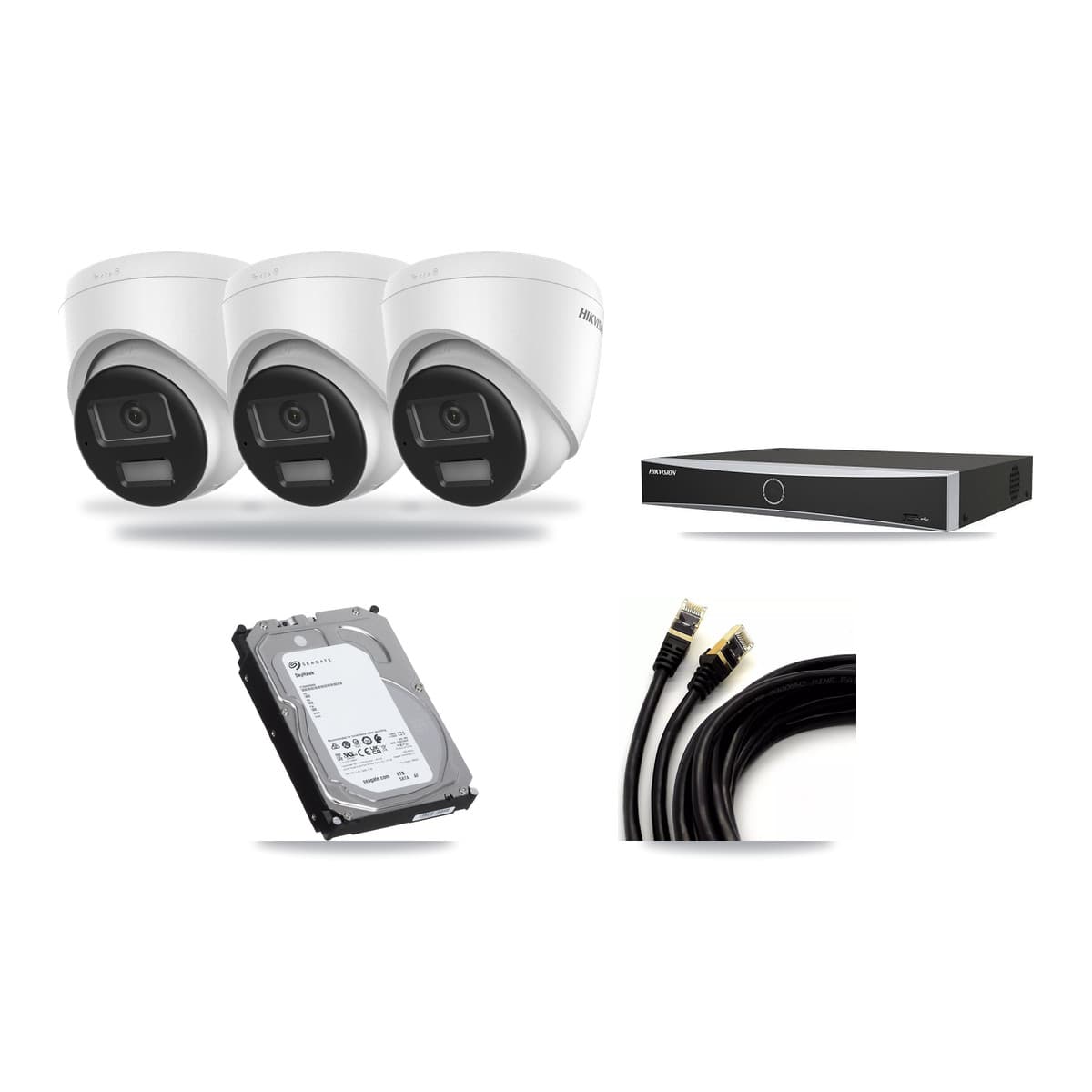 Hikvision 4-Channel 4K CCTV Kit — 3 DS-2CD1383G2-LIUF/SL Turret Cameras + 6TB Recording (DS-7604NXI-K1/4P Recorder) - Image 1