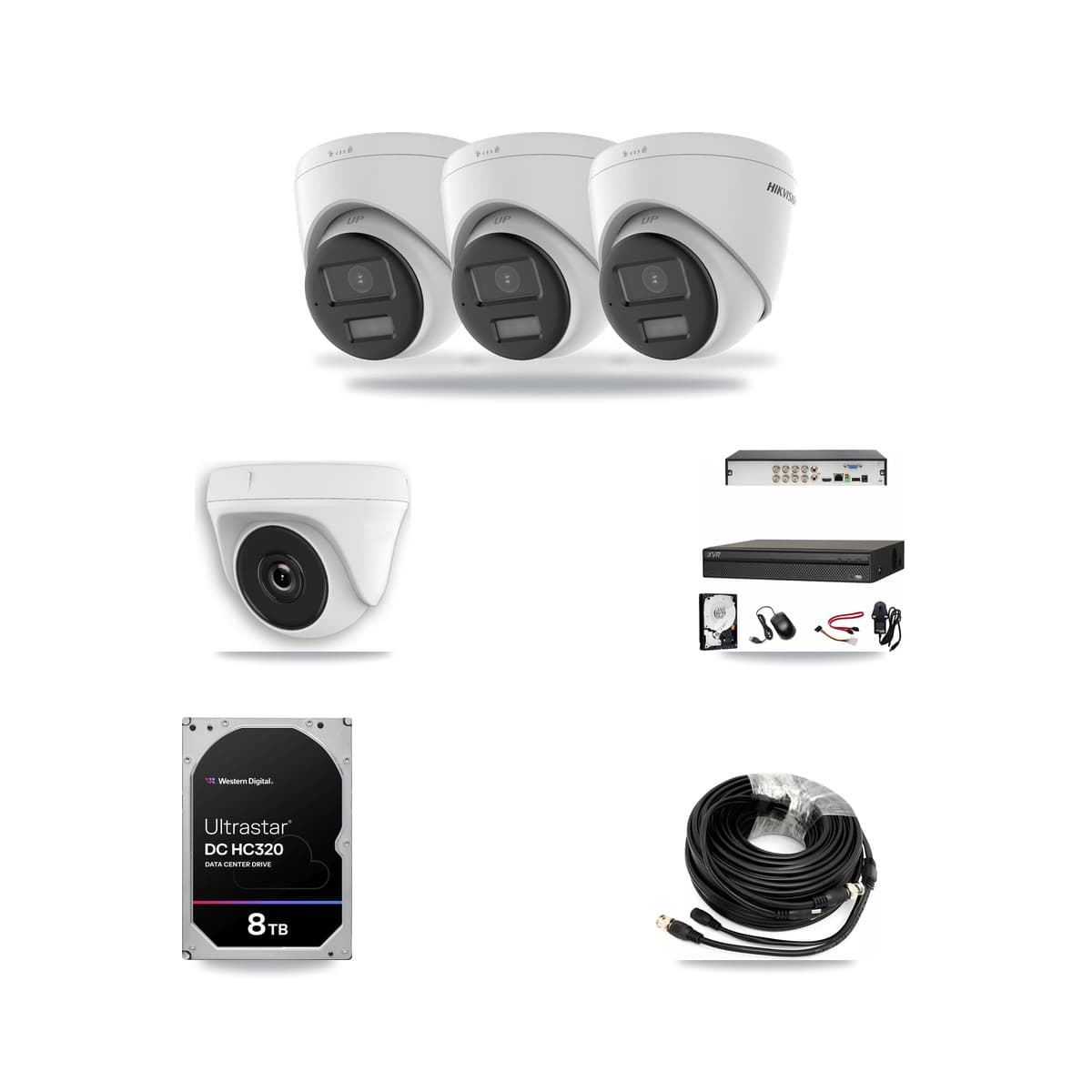 Hikvision & Dahua 8-Channel 2MP – 4K CCTV Kit — 3 4K Turret + 1 White 2MP Dome Cameras + 8TB Recording (XVR-3108AD Recorder) - Image 1