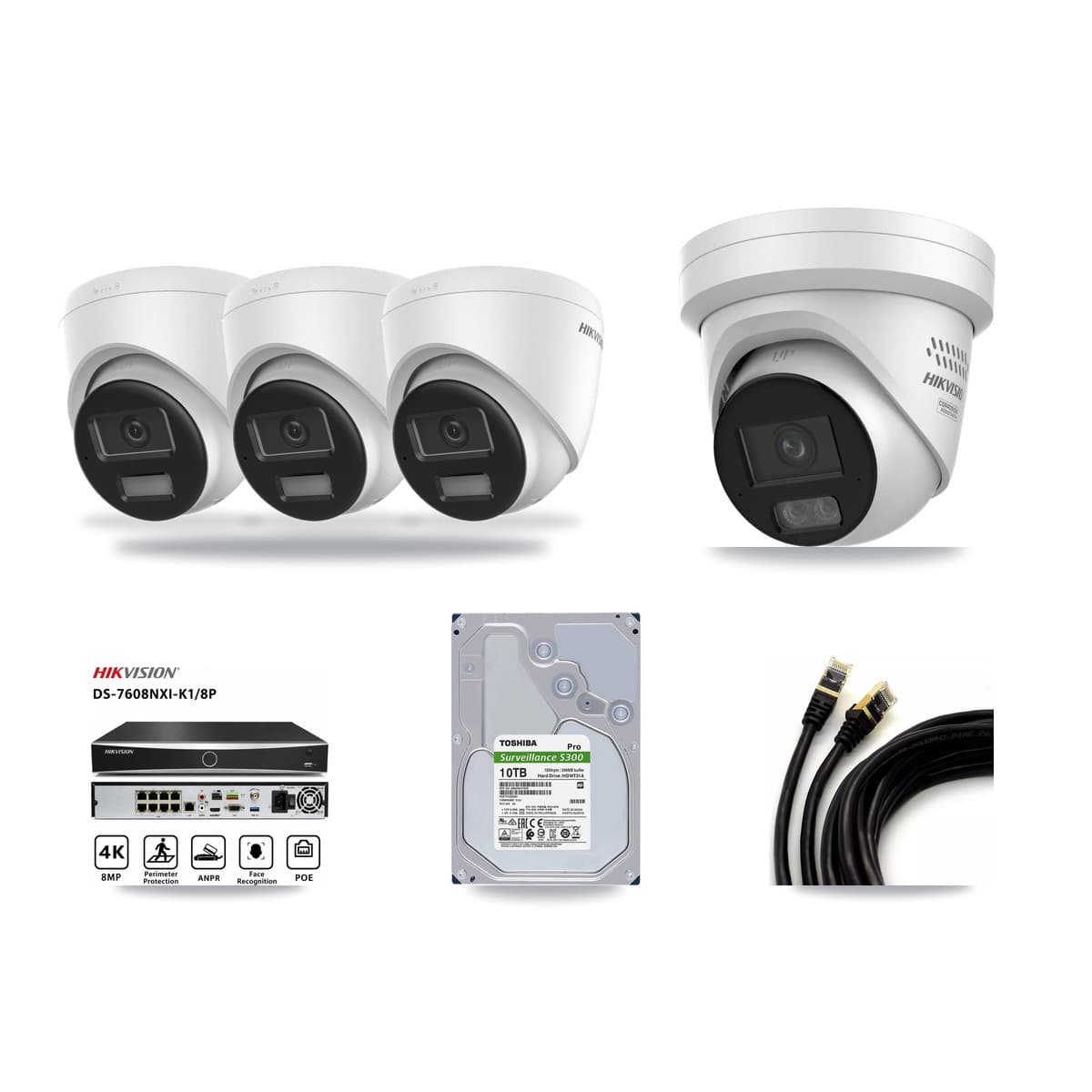 Hikvision 8-Channel 4MP – 4K CCTV Kit — 3 4K + 1 4MP Turret Cameras + 10TB Recording - Image 1