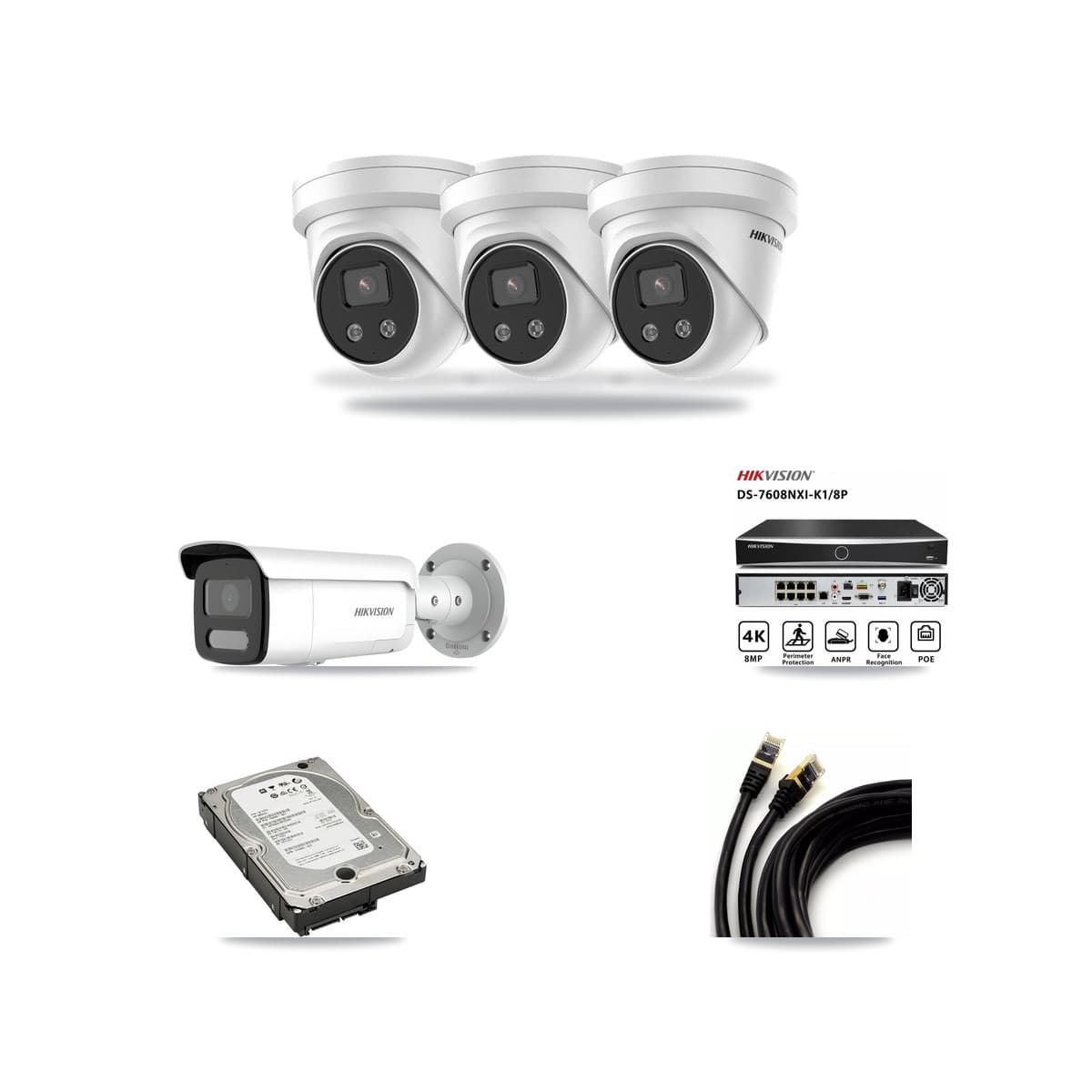 Hikvision 8-Channel 4MP – 5MP CCTV Kit — 1 4MP Bullet + 3 5MP Turret Cameras + 5TB Recording - Image 1