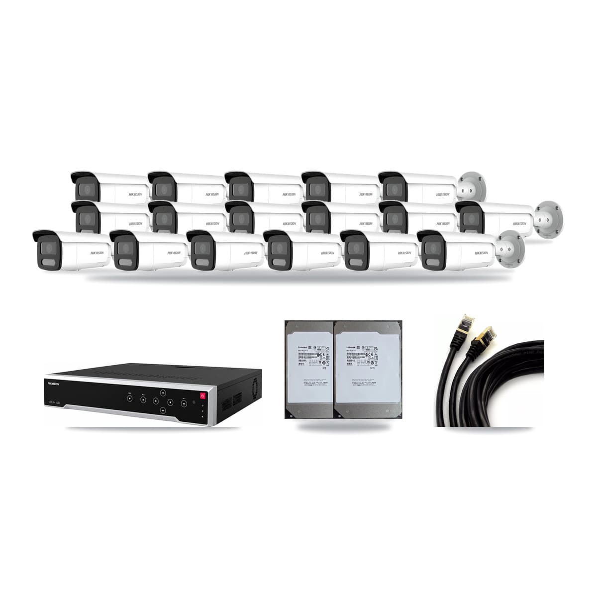 Hikvision 32-Channel 4MP – 4K CCTV Kit — 12 4MP + 5 4K Bullet Cameras + 2× 14TB Recording - Image 1